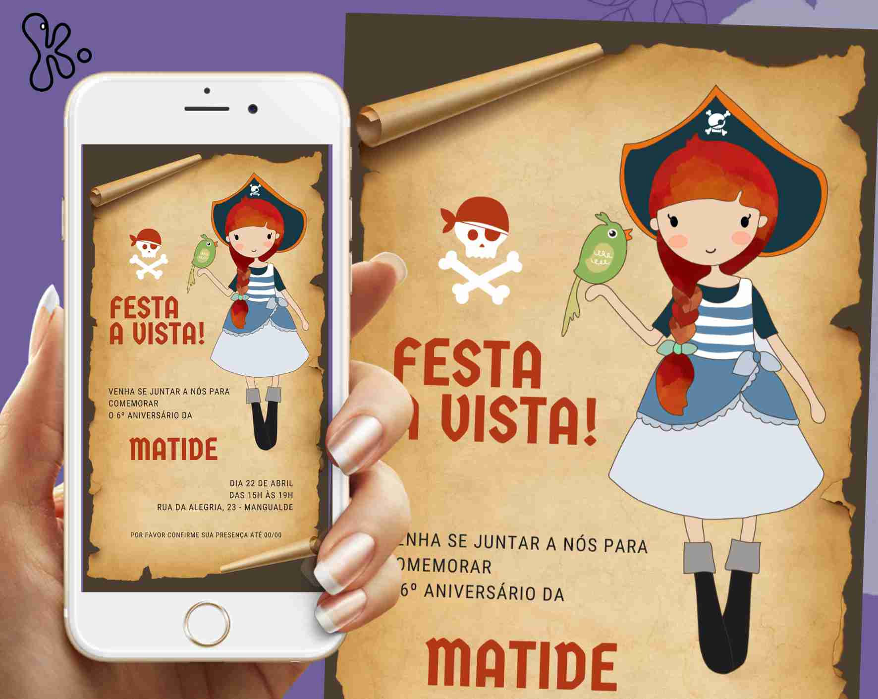 Convite Digital Piratas Personalizado para Menina