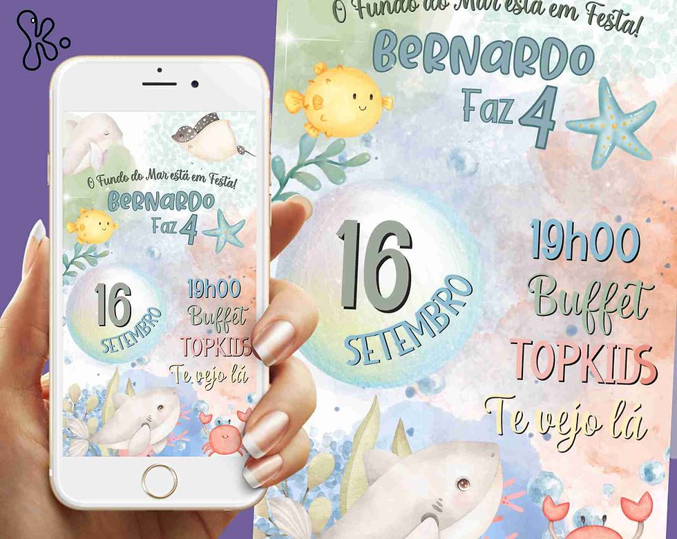 Convite Fundo do Mar Digital Personalizado para Aniversário Infantil