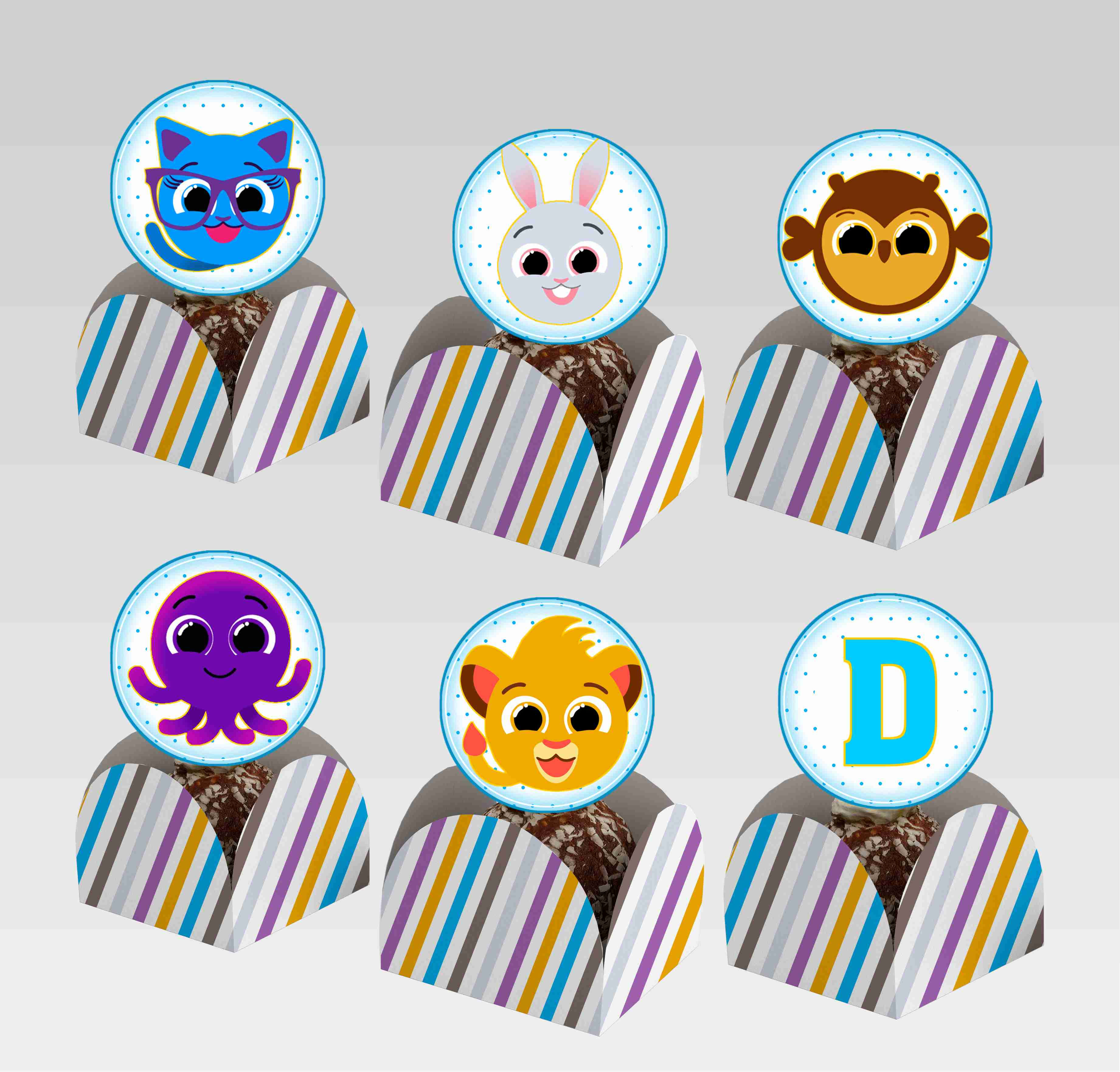 Conjunto de topper e caixeta Bolofofos