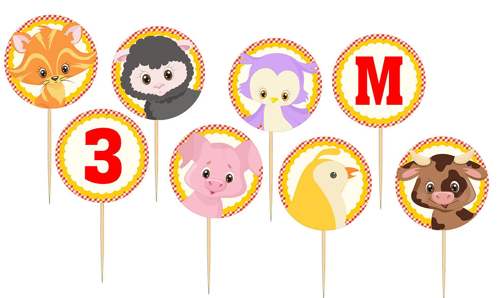 Toppers Doces/Salgados Animais da Quinta