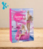 Saco lembrança personalizado Barbie Pool Party com Barbie, Ken e cenário de piscina em tons de rosa para festa infantil.