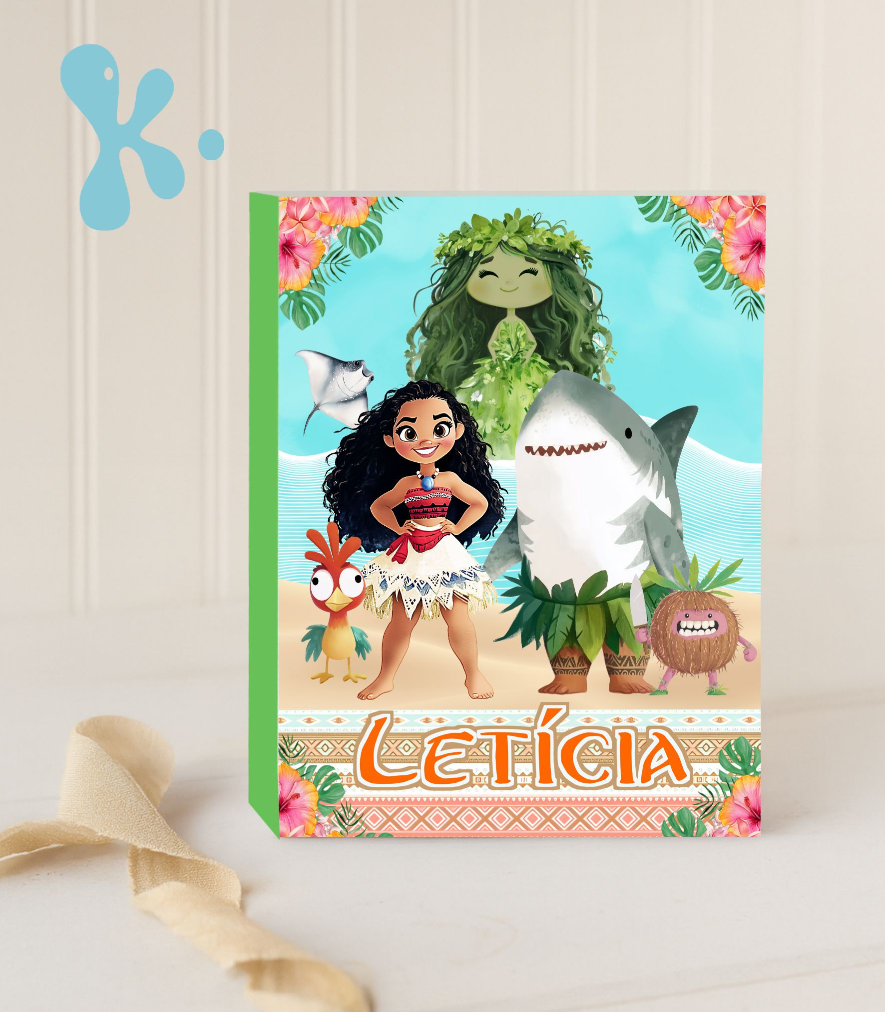 Saco lembrança Vaiana personalizado para festa de aniversário infantil.