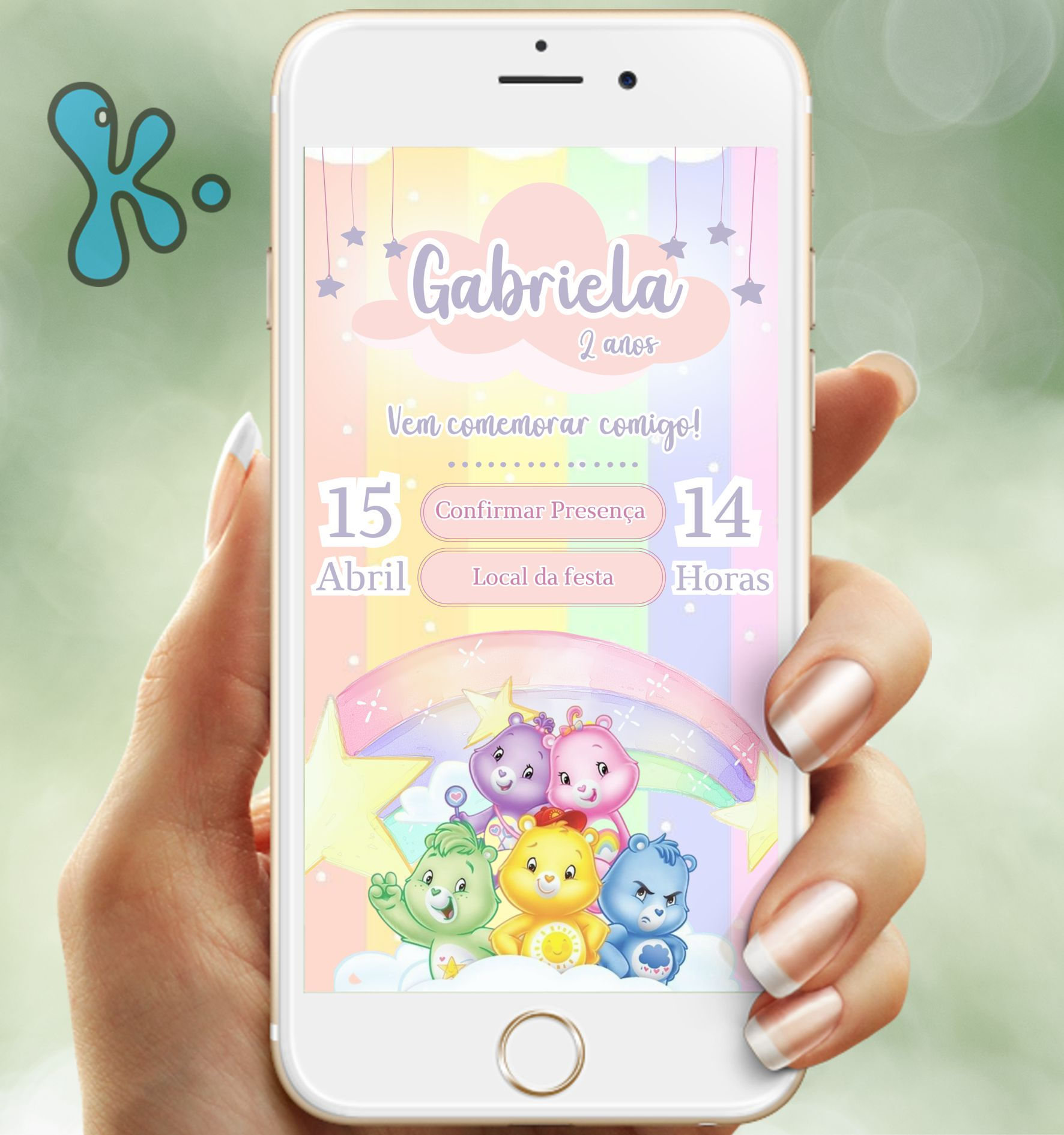 Convite digital Ursinhos Carinhosos para festa de 2 anos com personalização e links interativos