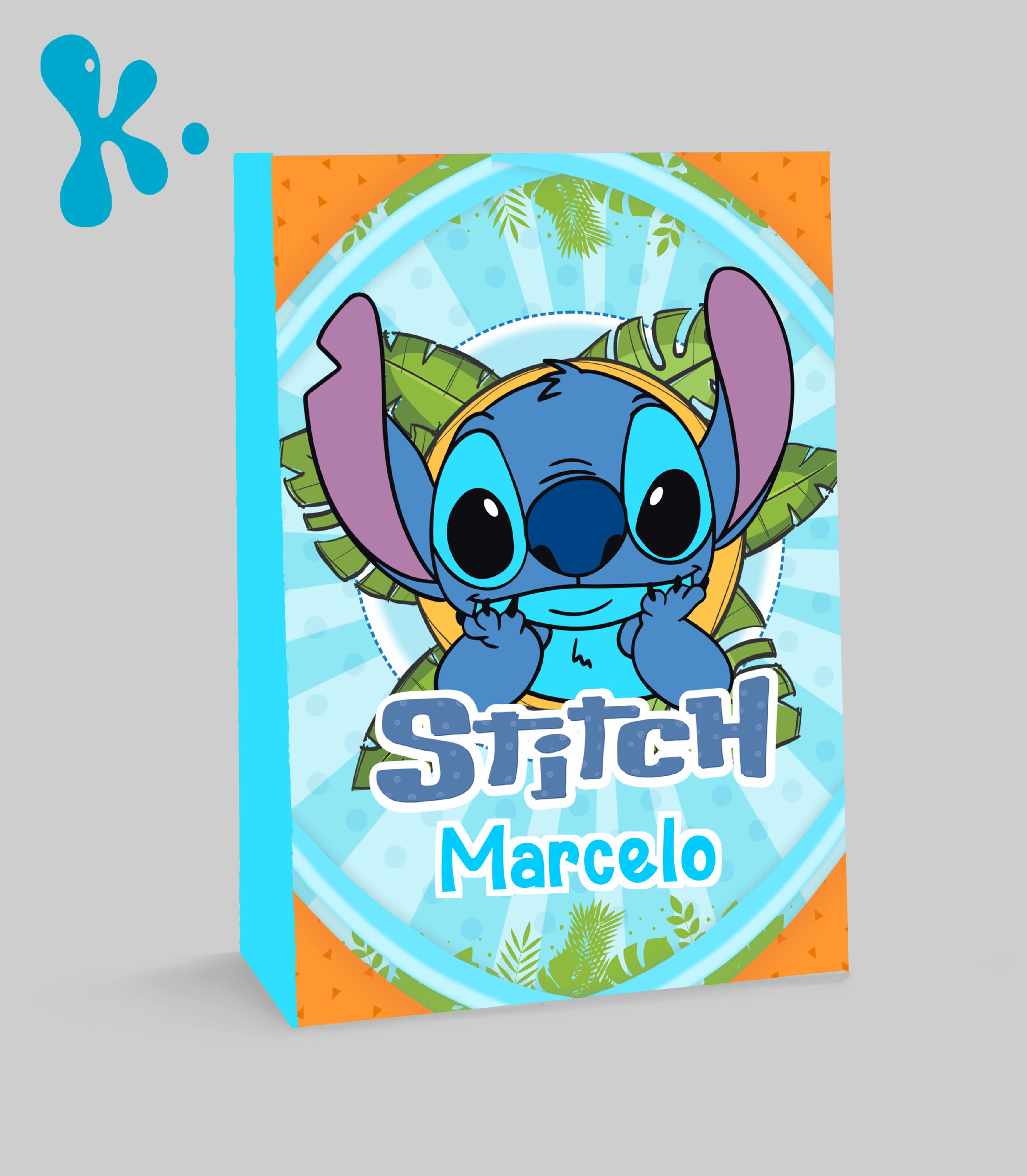 Saco lembrança personalizado Stitch com design tropical e nome da criança