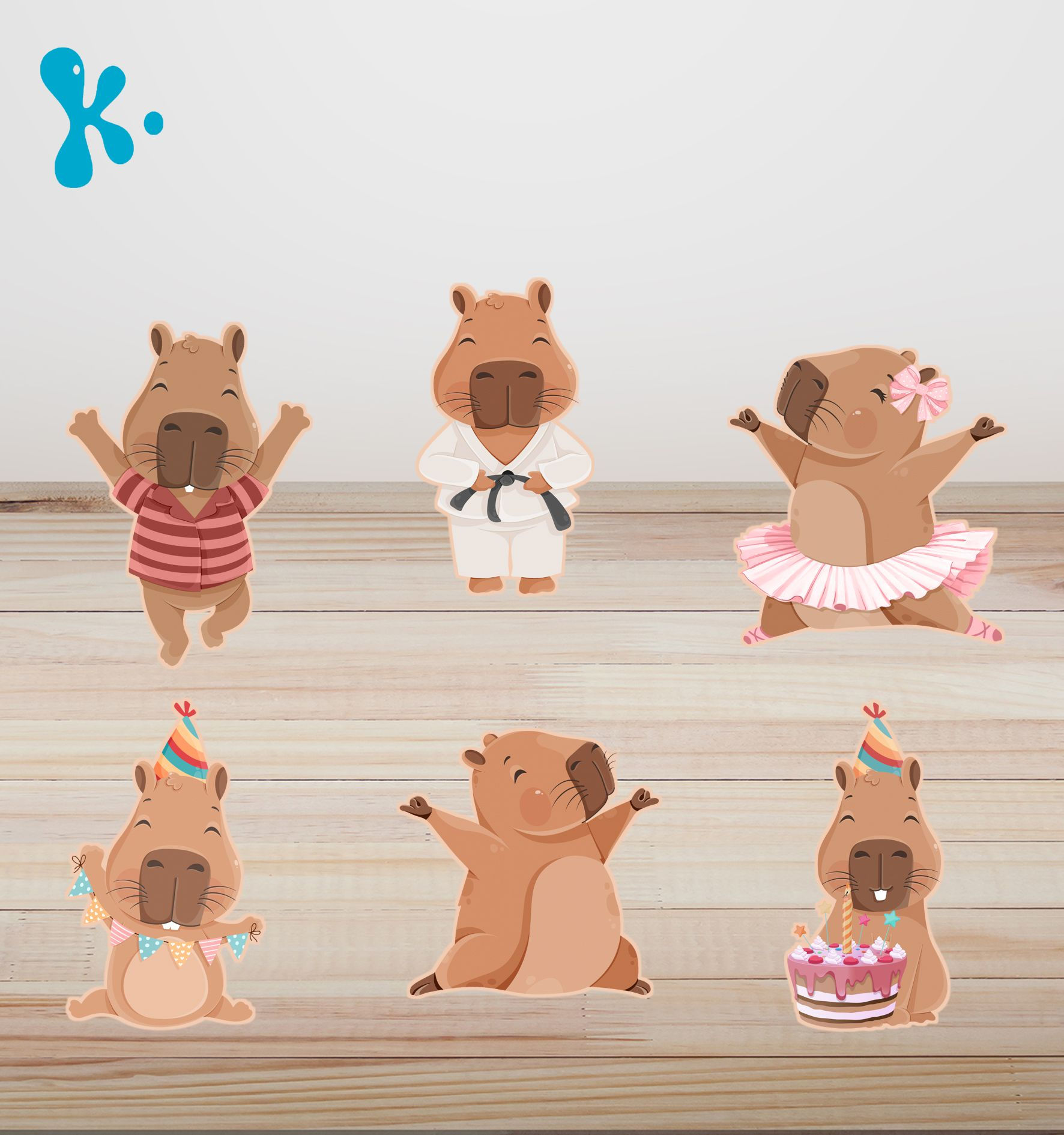 Figuras de mesa capivara com trajes festivos e poses adoráveis
