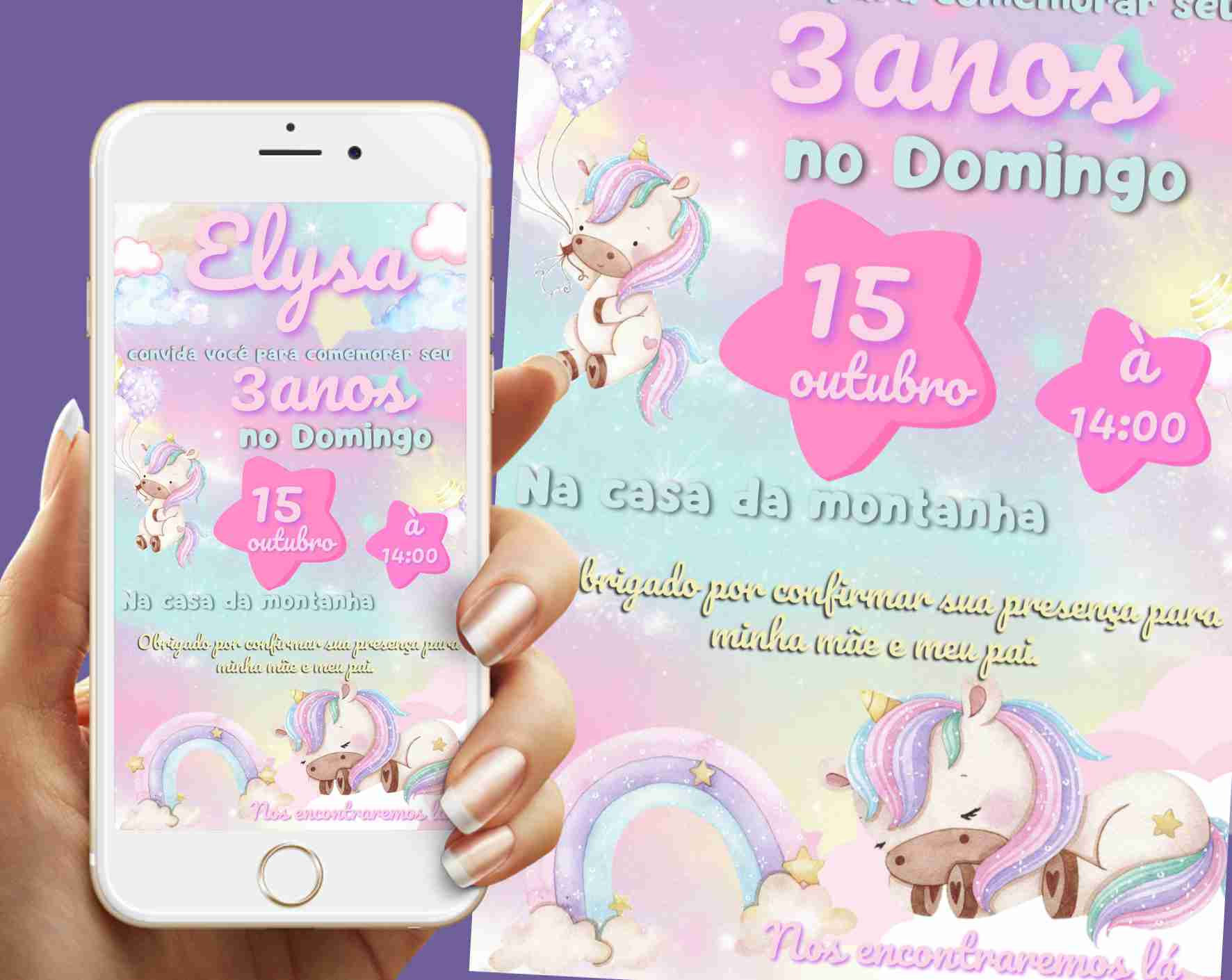 Convite Digital Unicórnio Personalizado – Aniversário