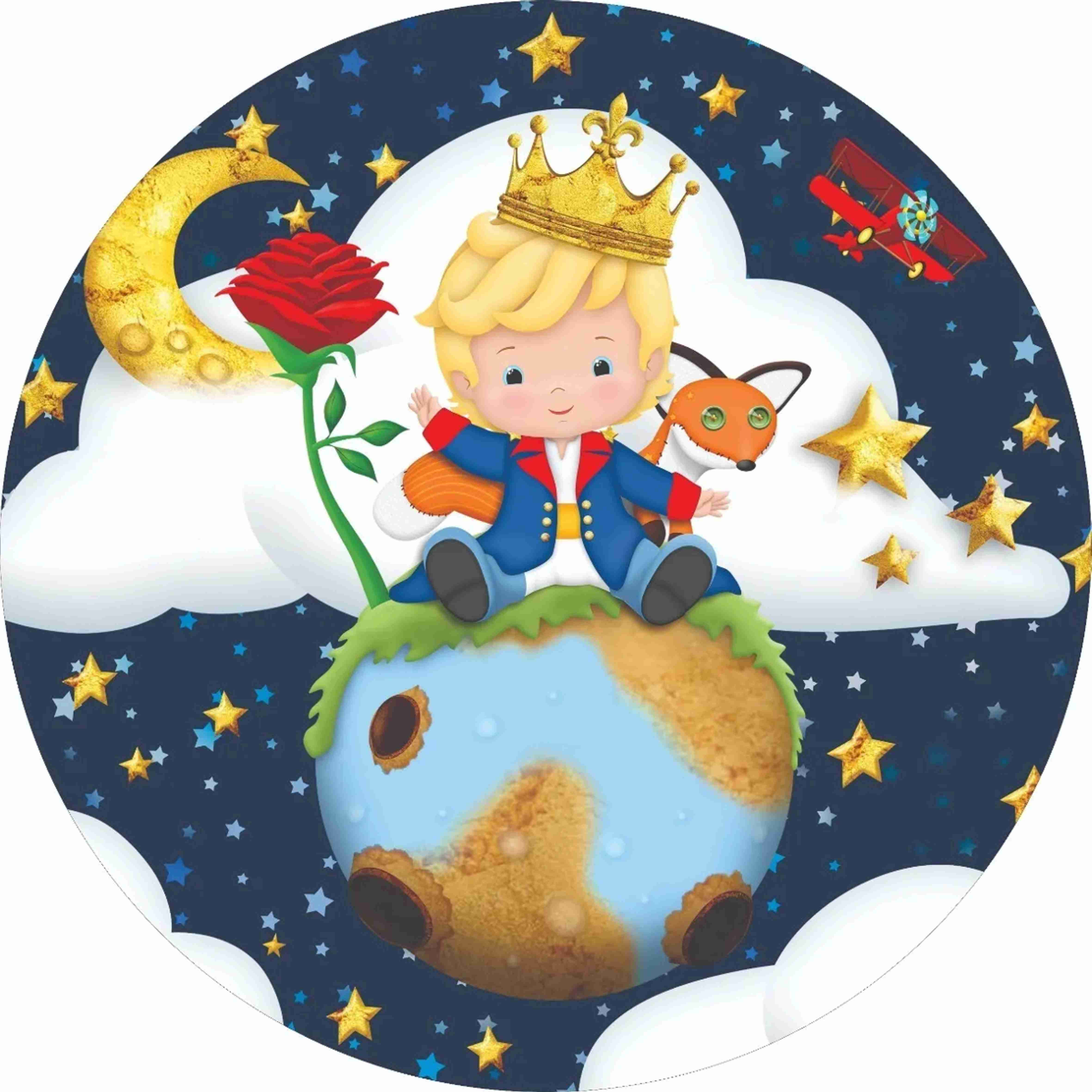 Painel redondo infantil Principezinho com estrelas, planeta e elementos mágicos