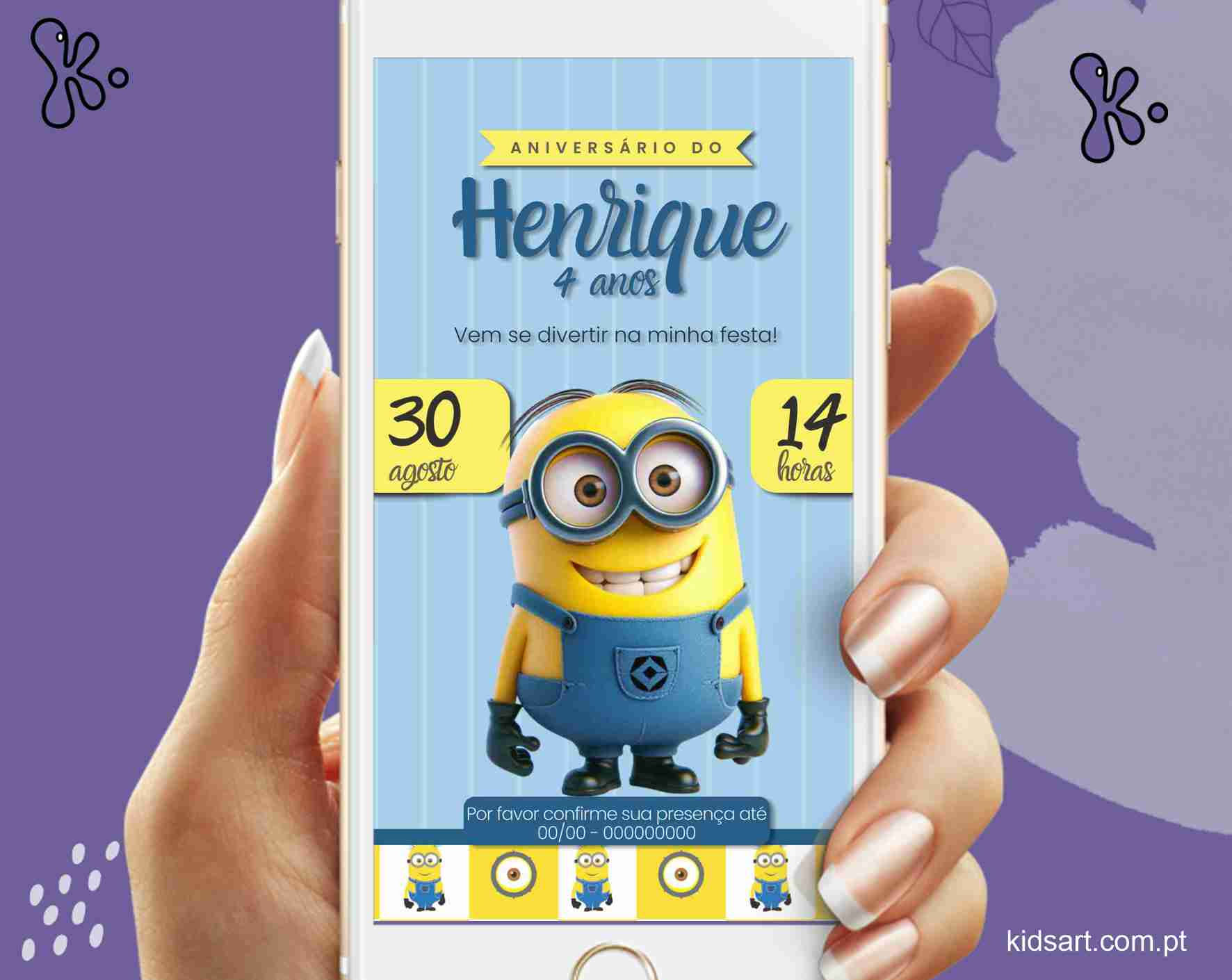 Convite Digital Minions Personalizado para Aniversário Infantil