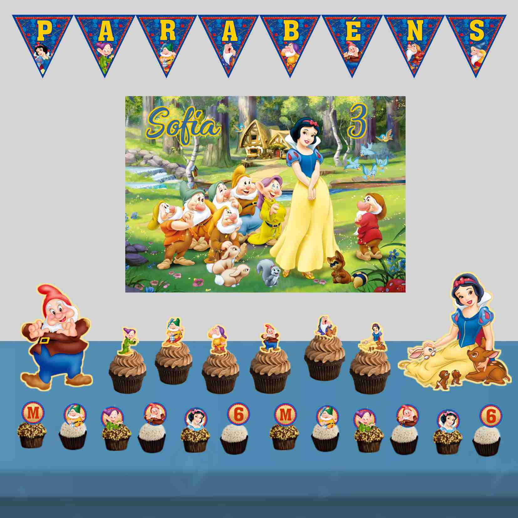 Kit descartável de decoração temática para festa de aniversário infantil da Branca de Neve