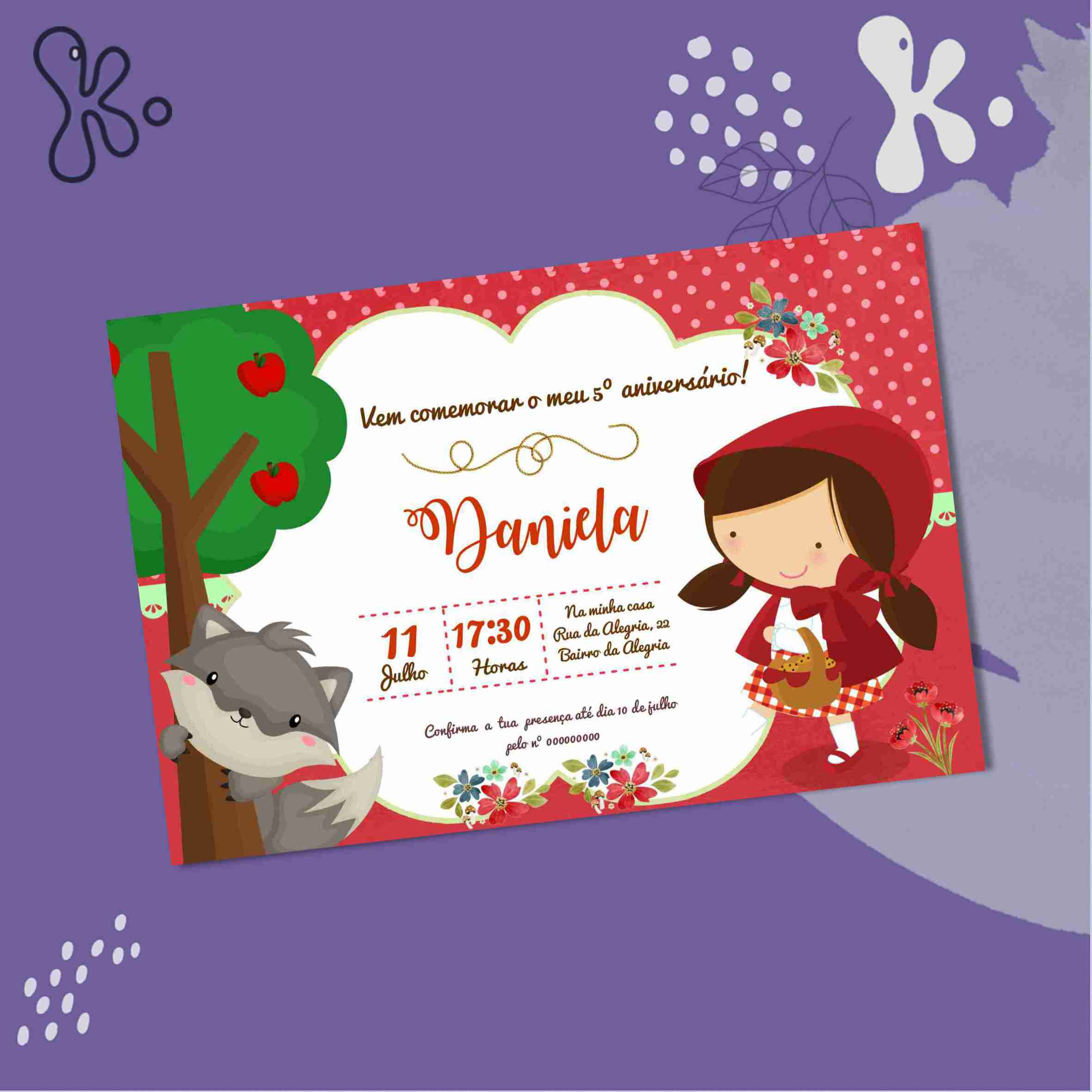 Convite Digital Capuchinho Vermelho Personalizado para Festa Infantil