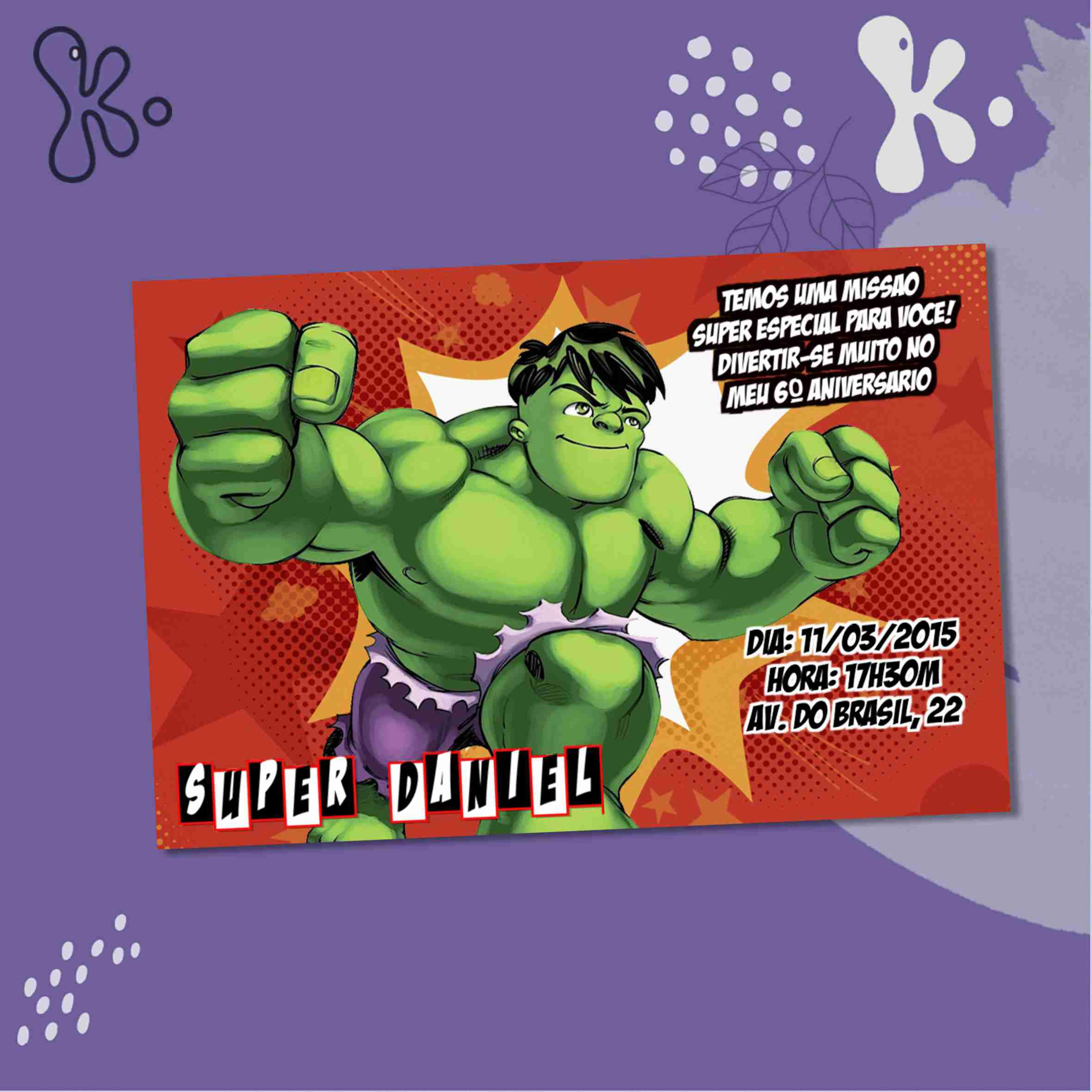 Convite Digital Hulk Personalizado – Tema Banda Desenhada para Aniversário
