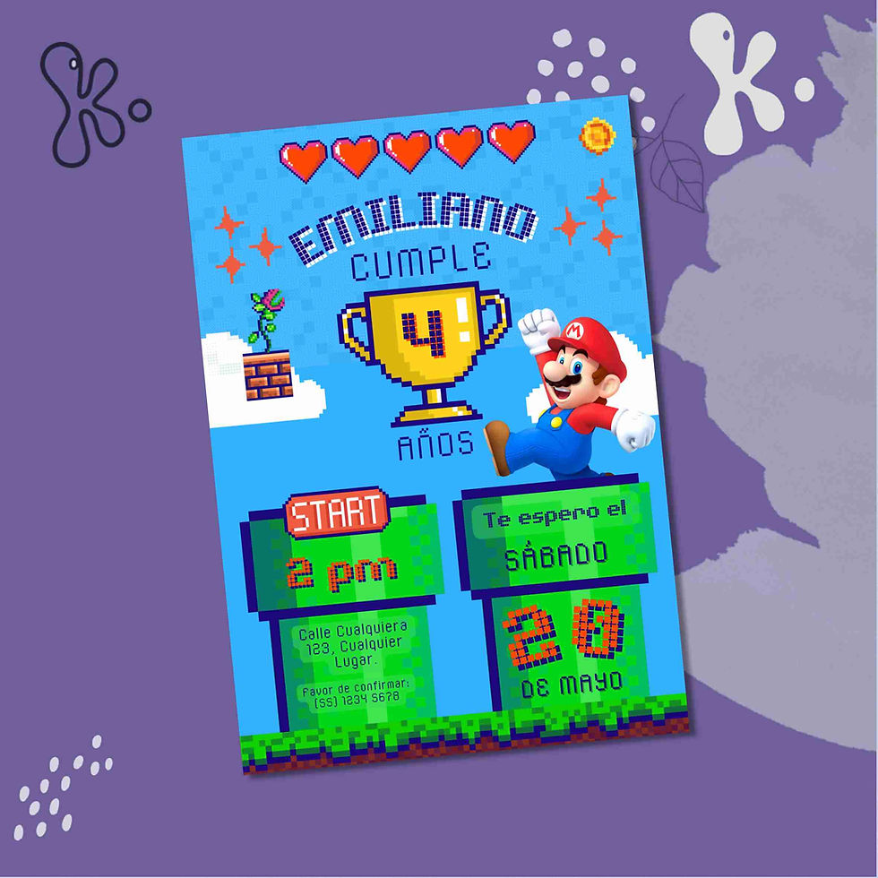 Convite Digital Super Mario Pixelado – Aniversário Infantil Personalizado