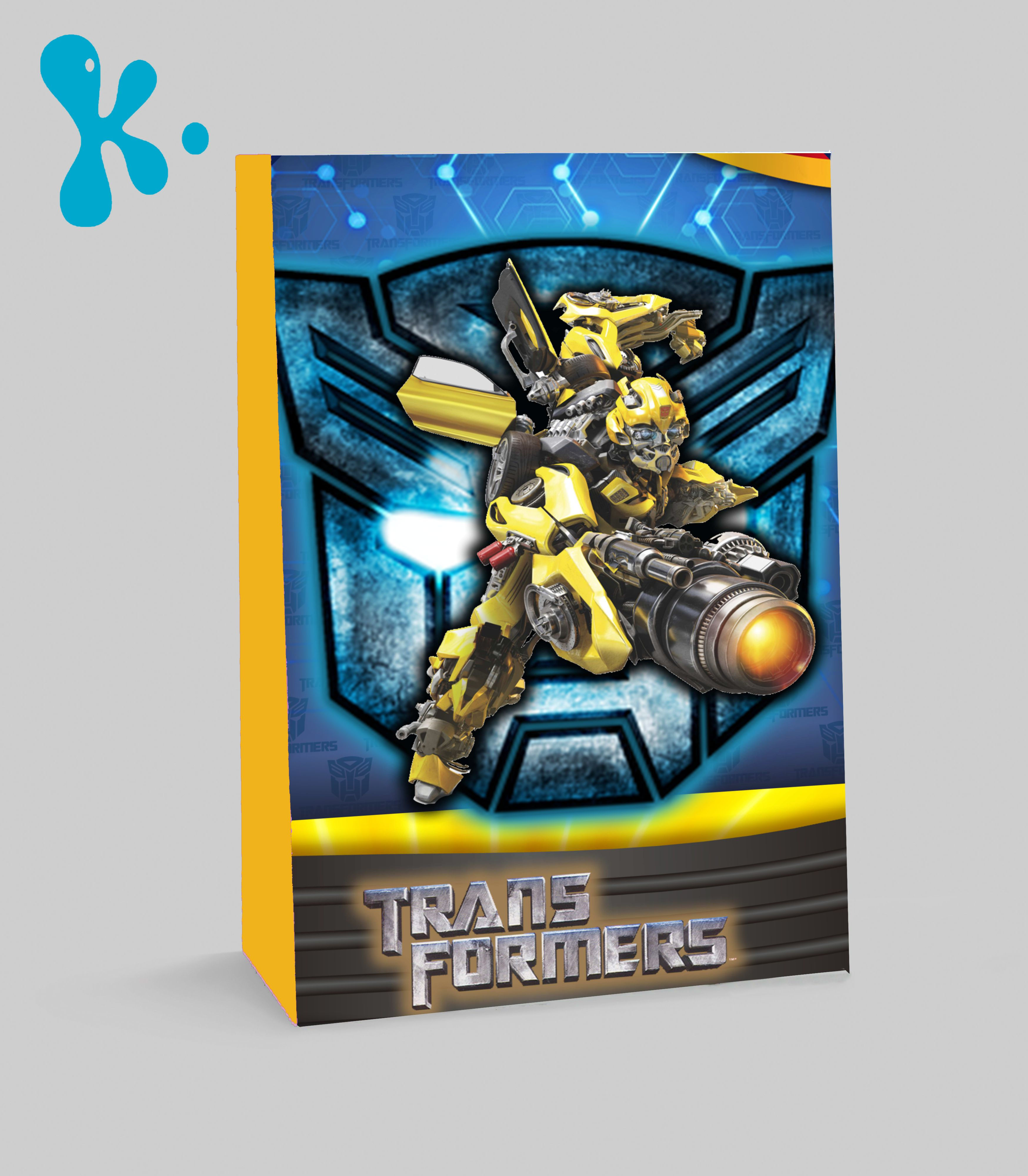 Saco lembrança Transformers personalizado com design de robot para festa infantil