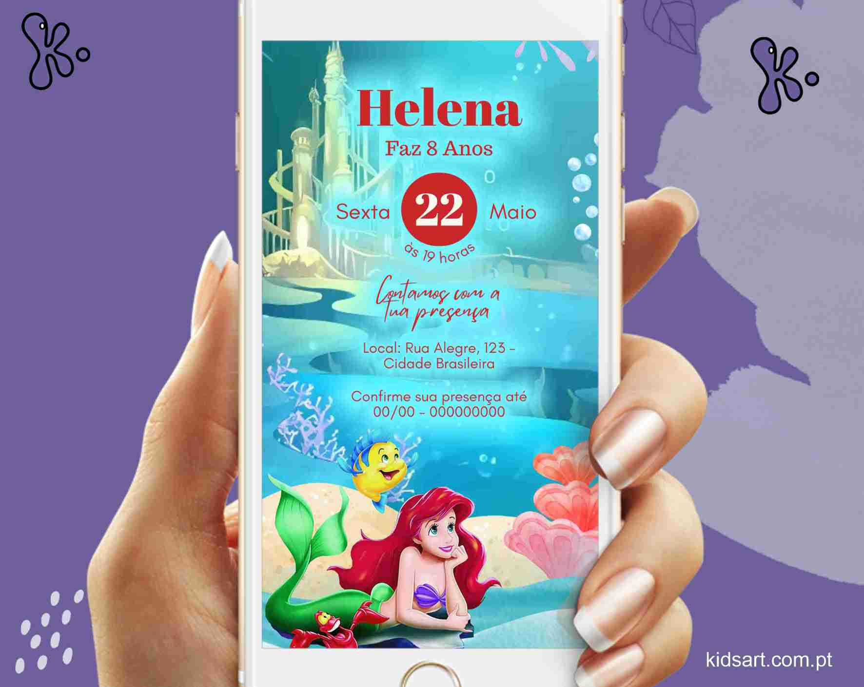 Convite Digital Ariel Pequena Sereia com Castelo – Aniversário Infantil Temático