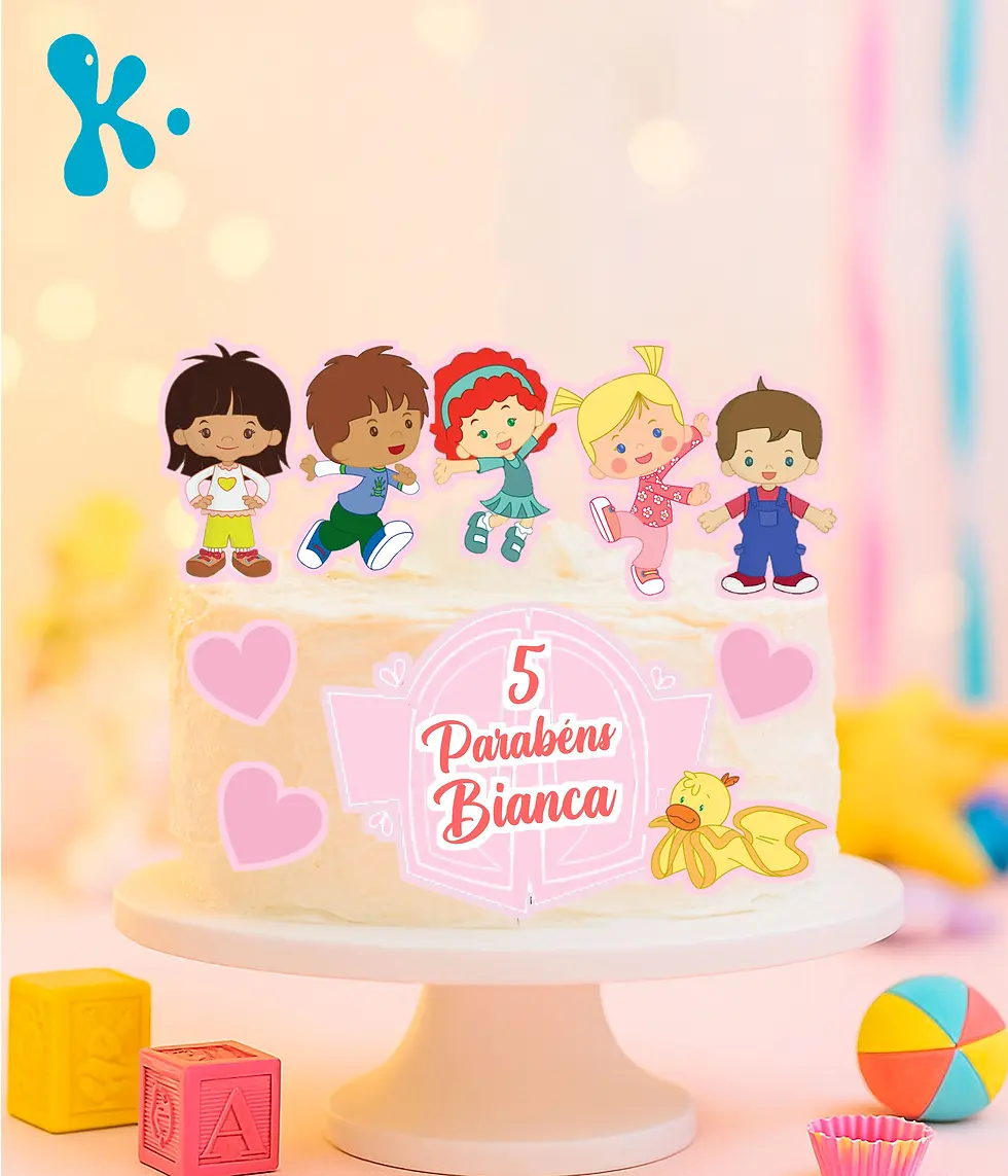 Topo de bolo com personagens do Armário da Clara e nome personalizado