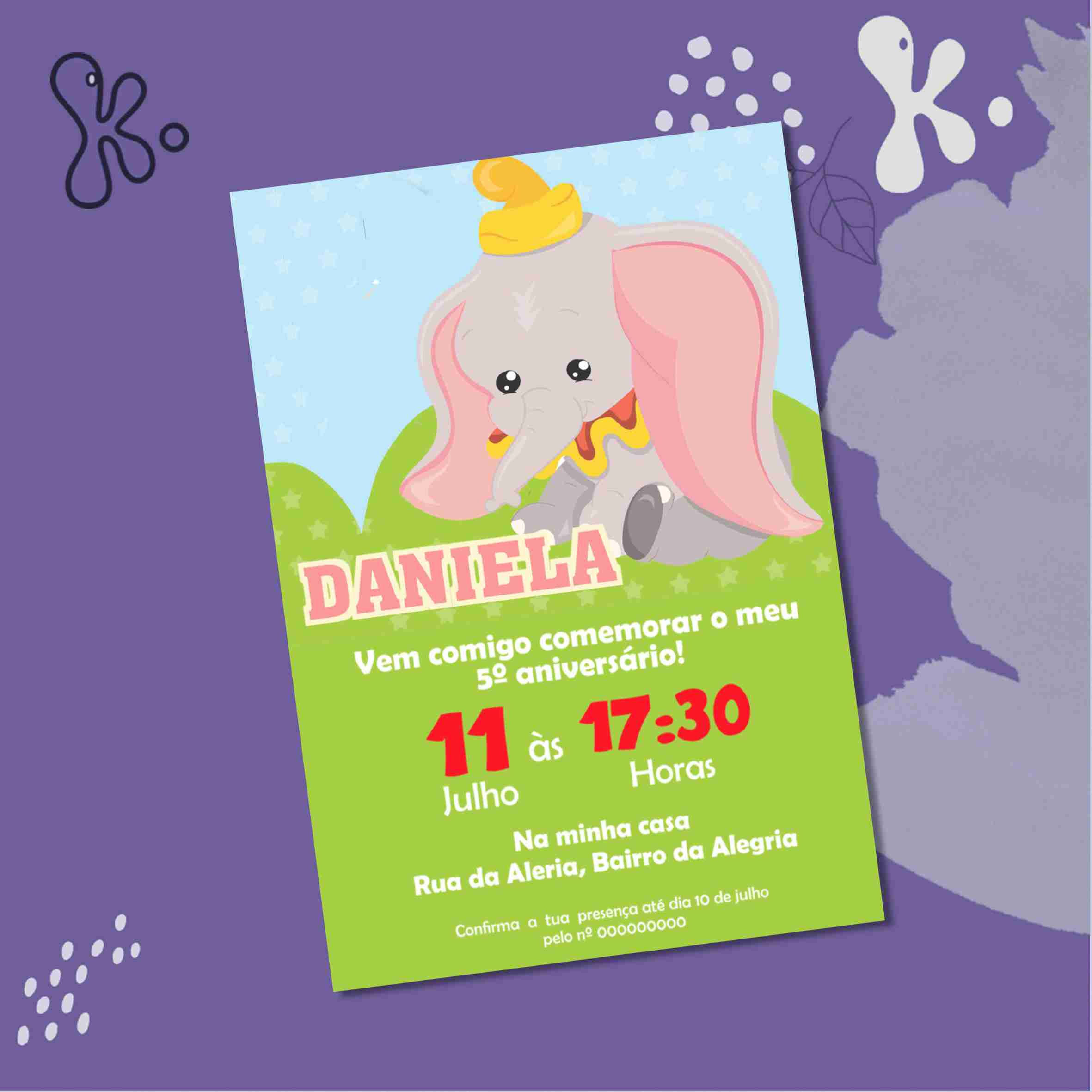 Convite Digital Dumbo – Personalizado e Pronto a Enviar para Festa Infantil