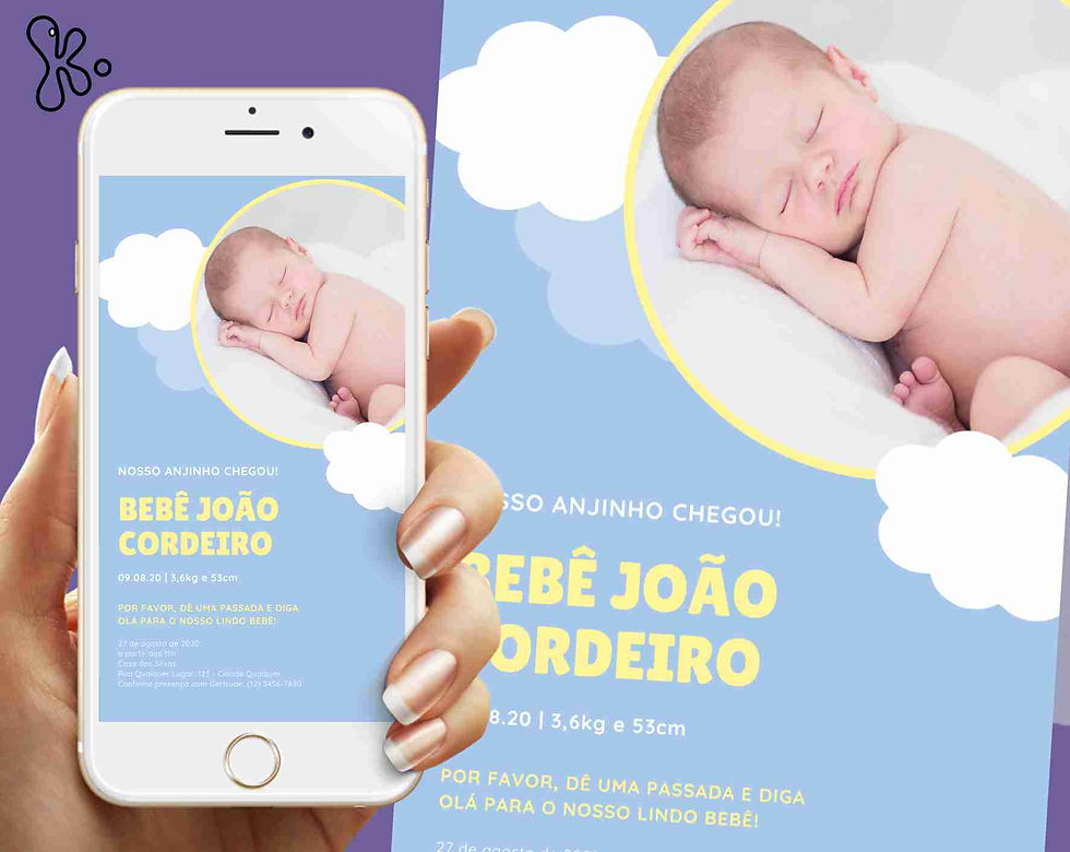 Anúncio Digital de Nascimento Azul com Nuvens – Personalizado