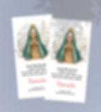 Pagela personalizada Primeira Comunhão com ilustração de Nossa Senhora Aparecida em manto azul e coroa dourada