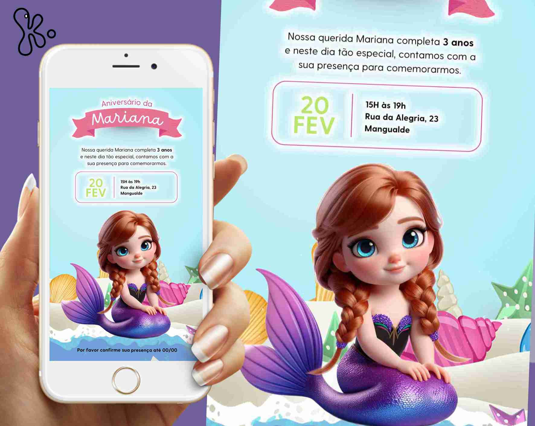 Convite Digital Frozen Anna Sereia – Aniversário com Tema Marinho