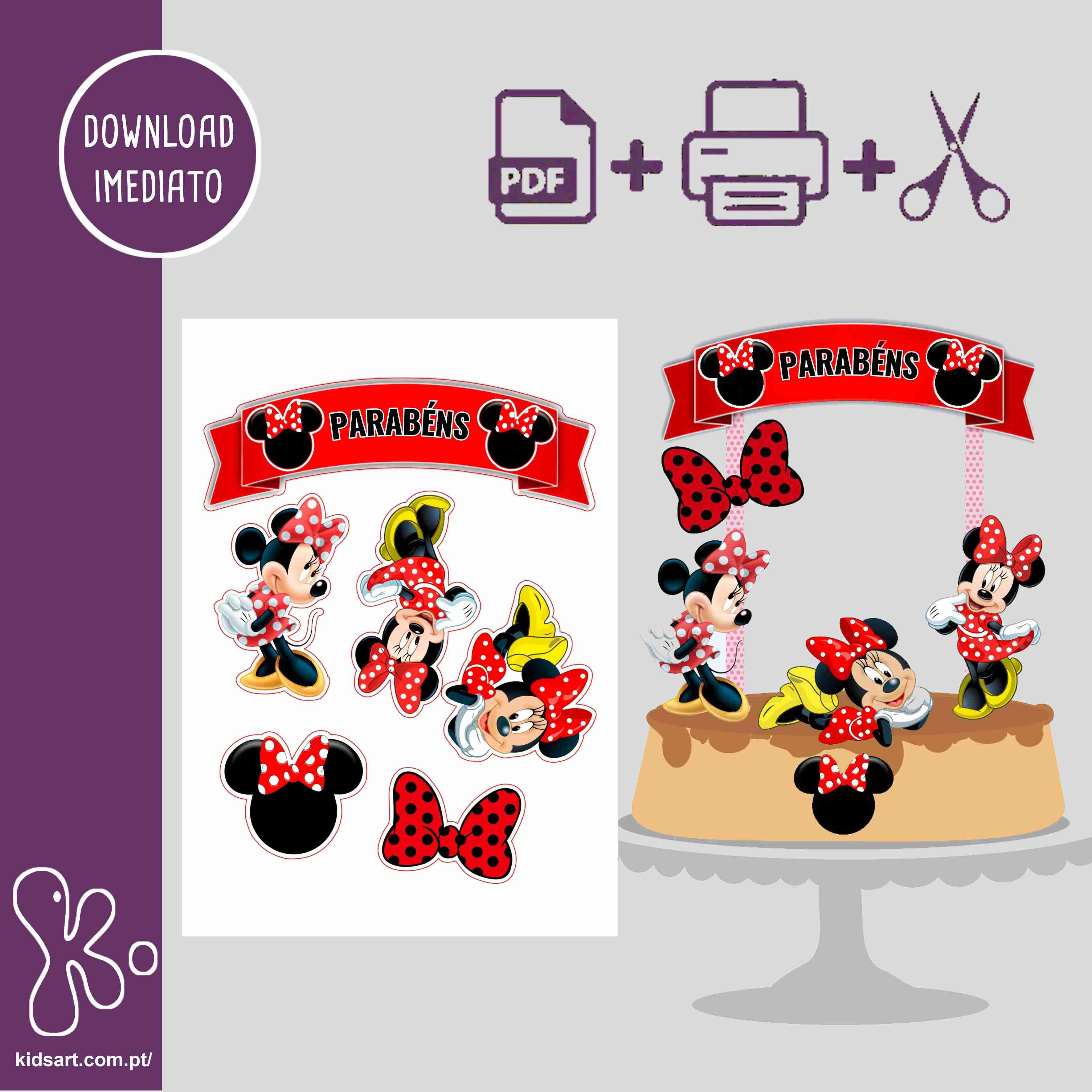 Topo de Bolo Digital Minnie Vermelha