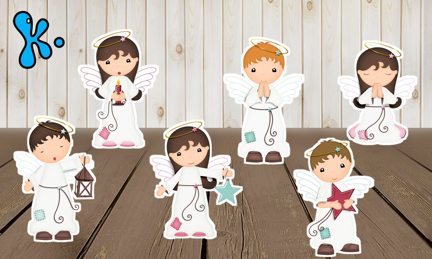 Figuras de mesa com anjinhos em pijama para festas e batizados