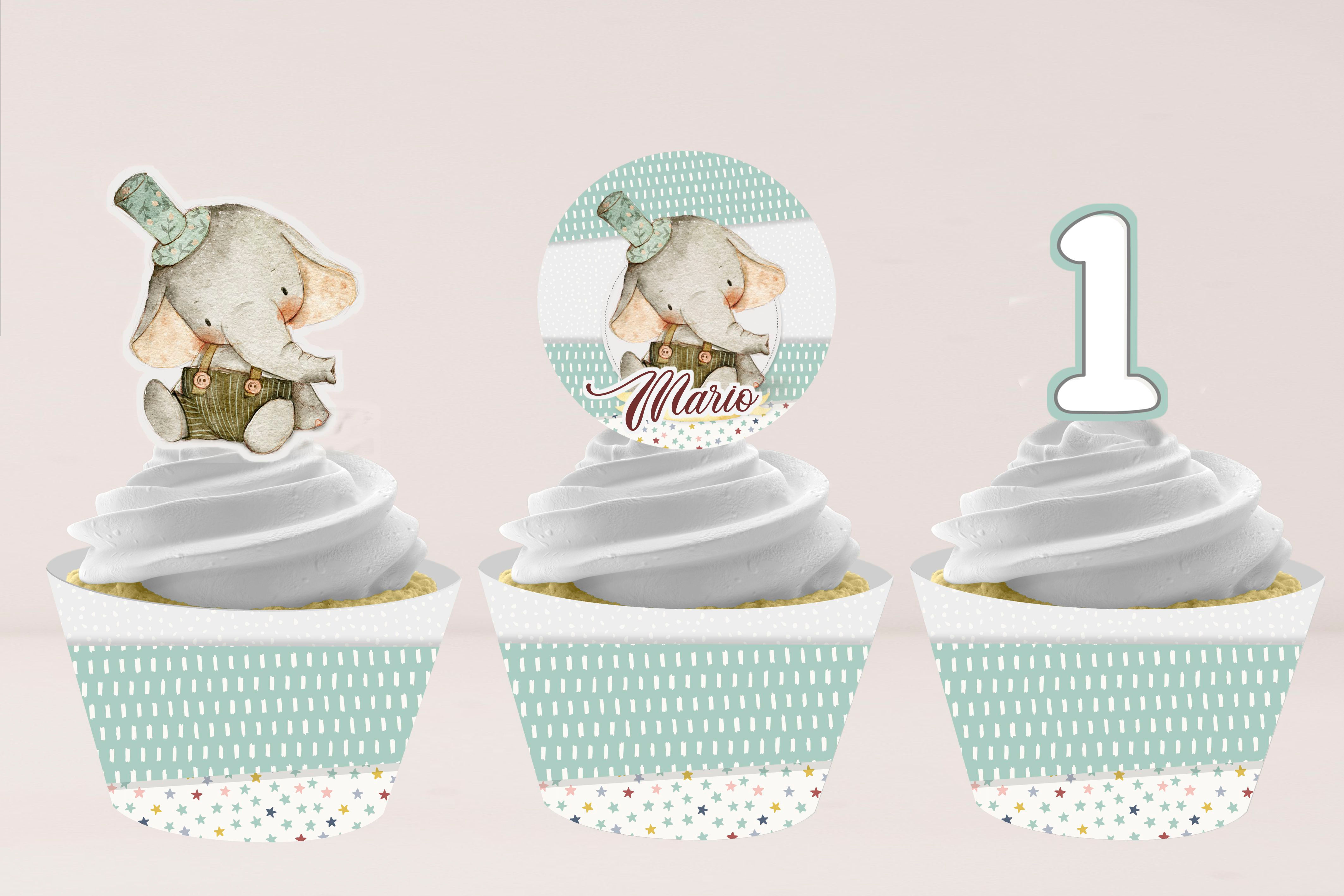 Conjunto de topper e wrapper Elefantinho