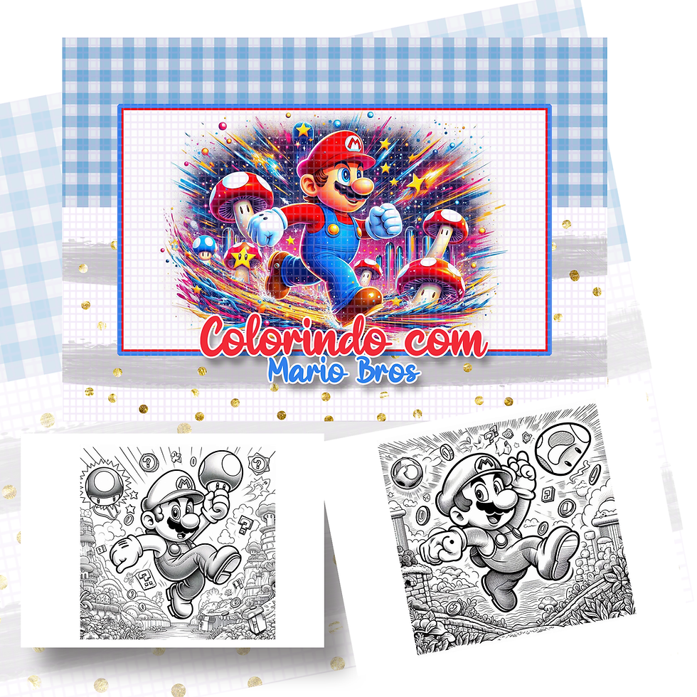 Livro de colorir 15 cm x 10 com Lápis Super Mario