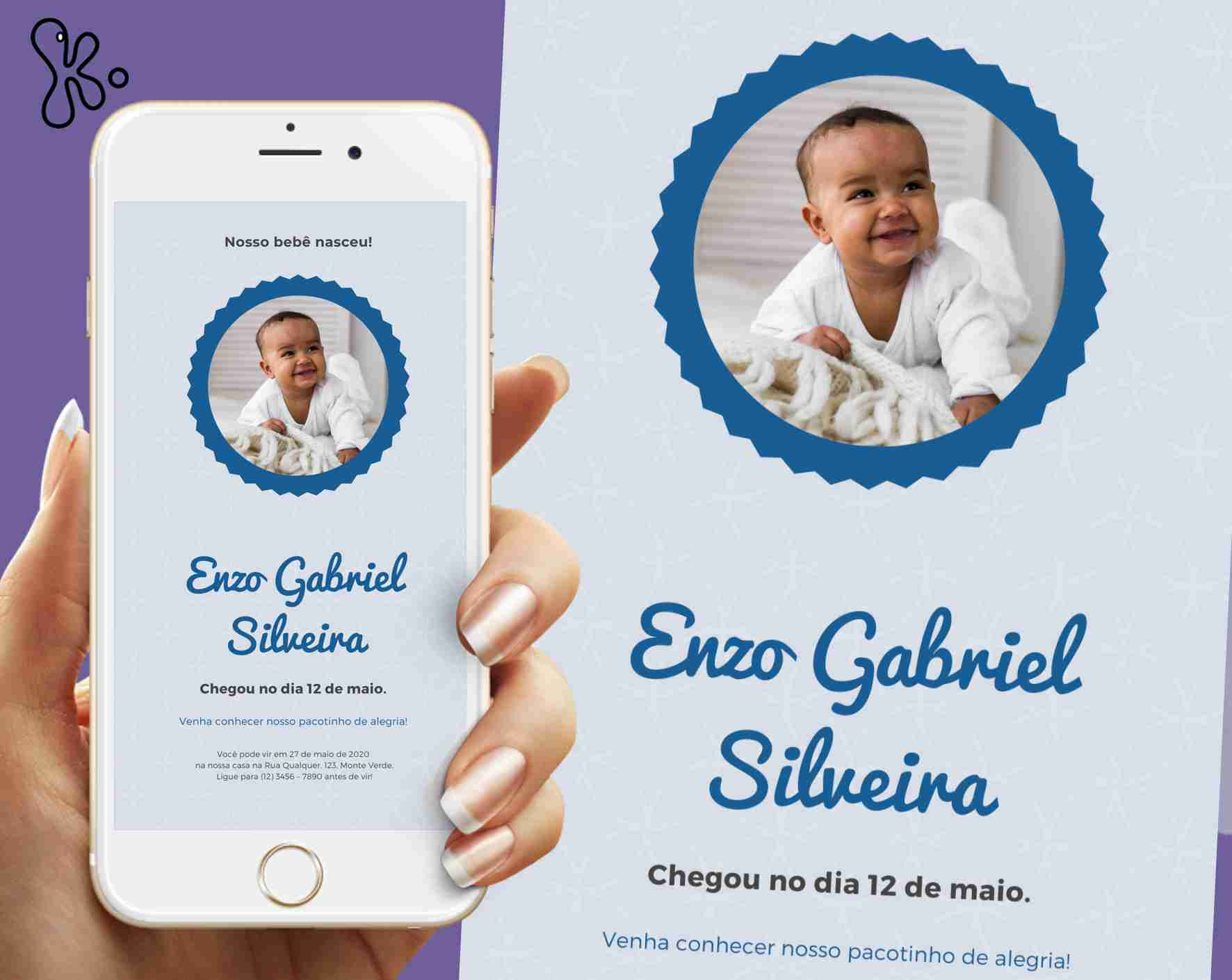 Anúncio Digital de Nascimento Azul – Personalizado e Pronto a Enviar