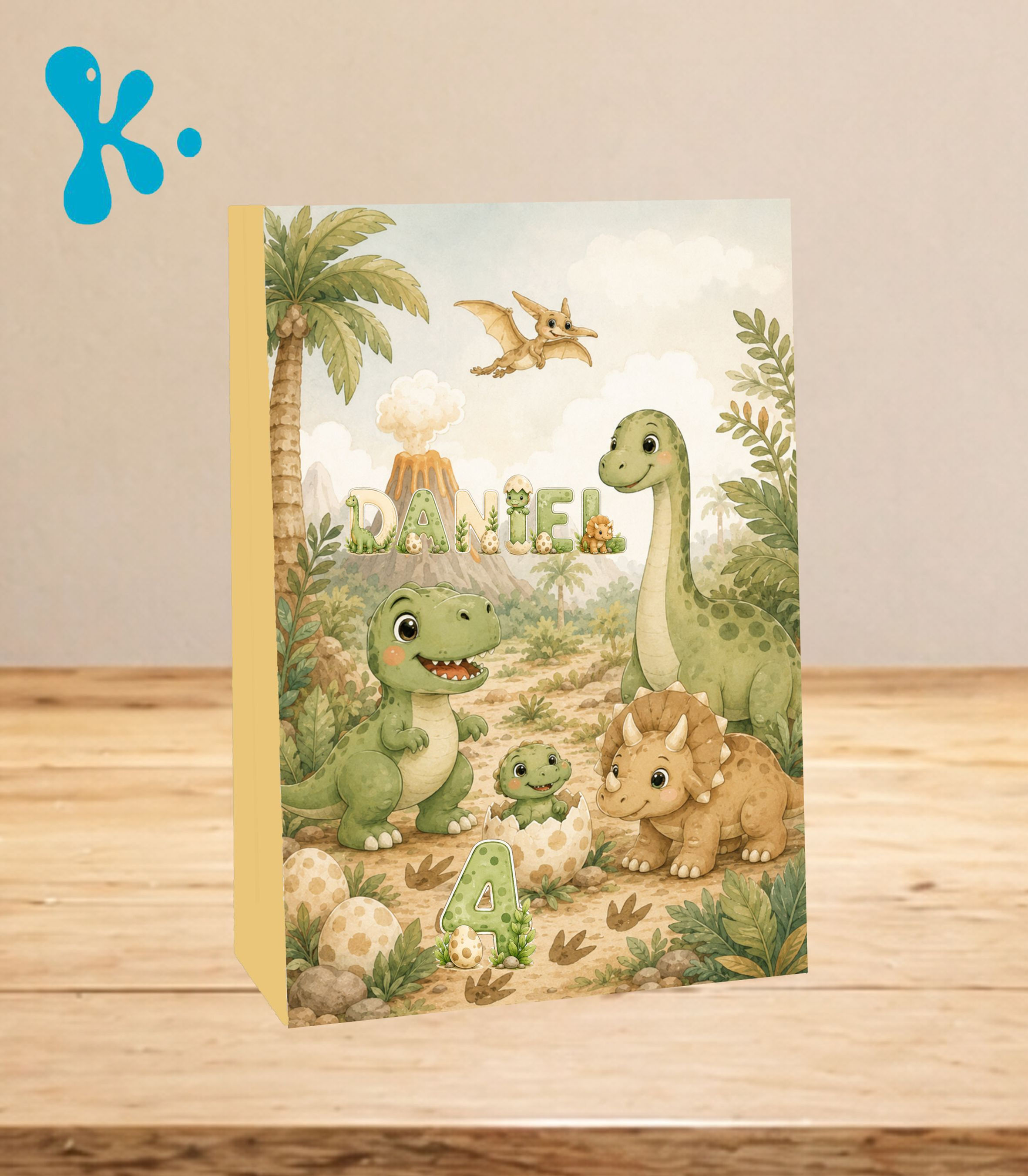 Saco lembrança Dinossauros Fofos com dinossauros bebés, ovos e cenário pré-histórico personalizado