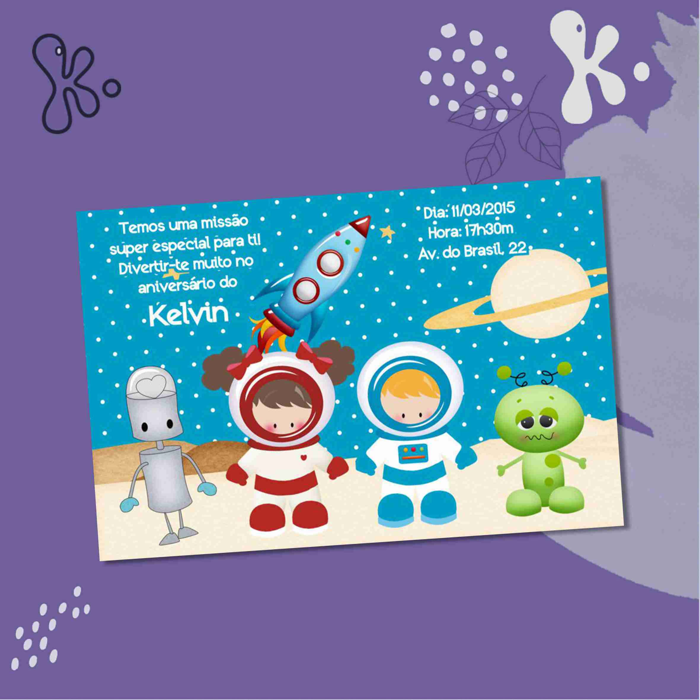 Convite Digital Espaço e Astronautas Infantil - Personalizado e com Entrega Rápida