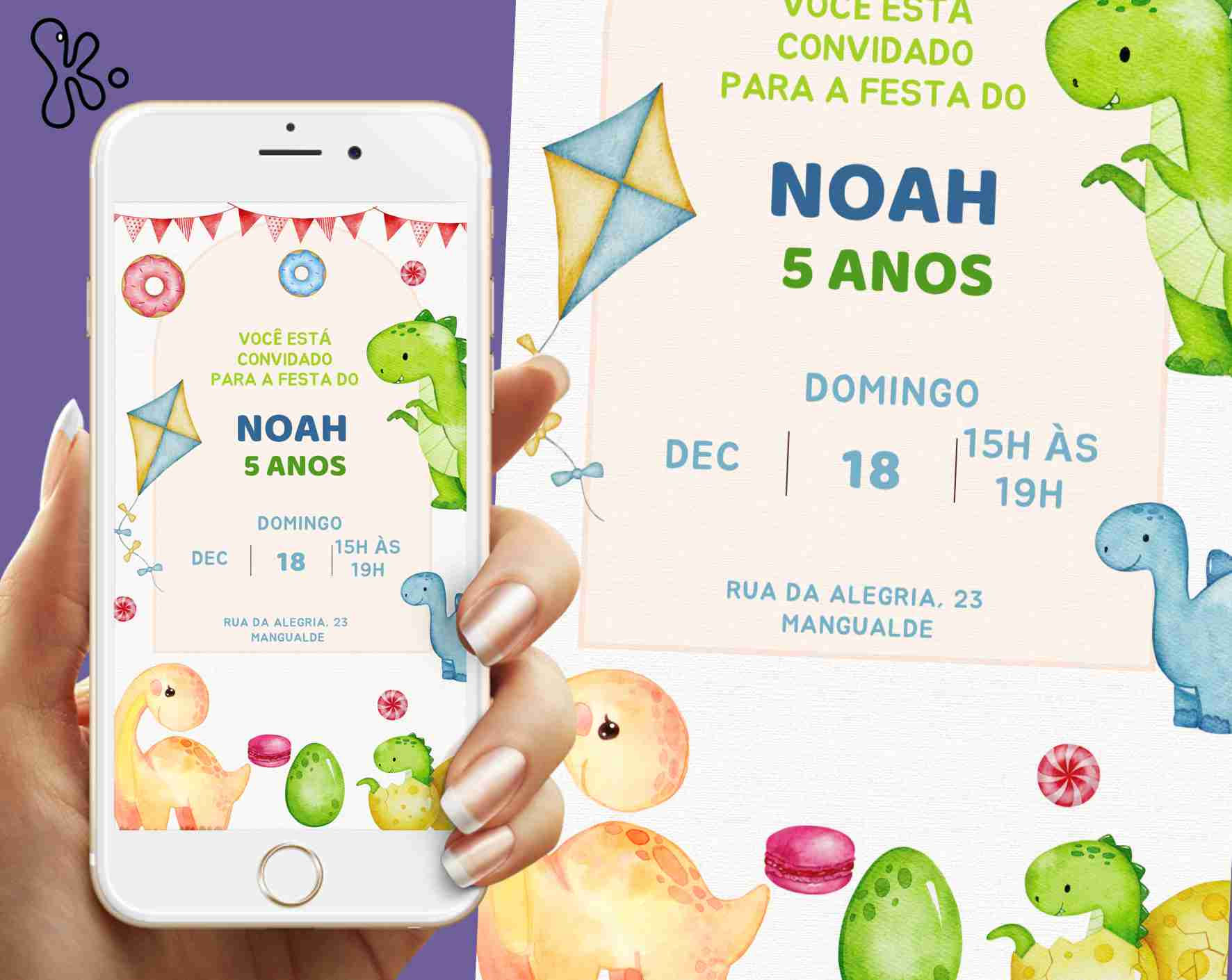 Convite Digital Dinossauros Aguarela – Personalizado para Festa Infantil