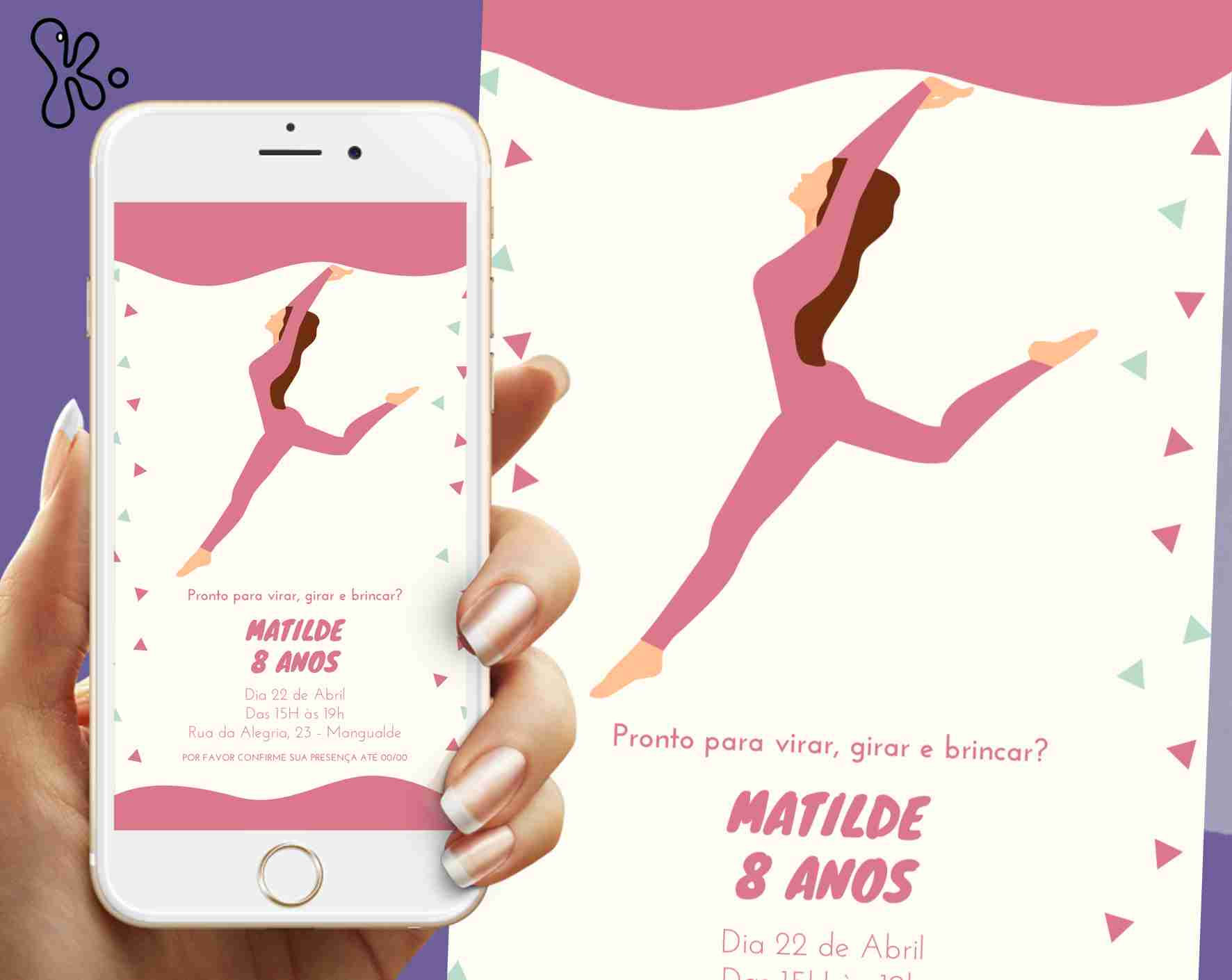 Convite Digital Personalizado de Ginástica Infantil para Aniversário