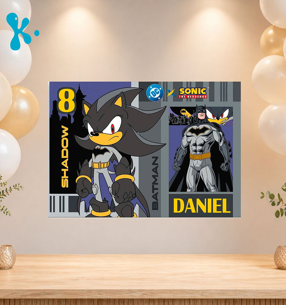 Cartaz Personalizado Sonic DC com Shadow e Batman para festa infantil