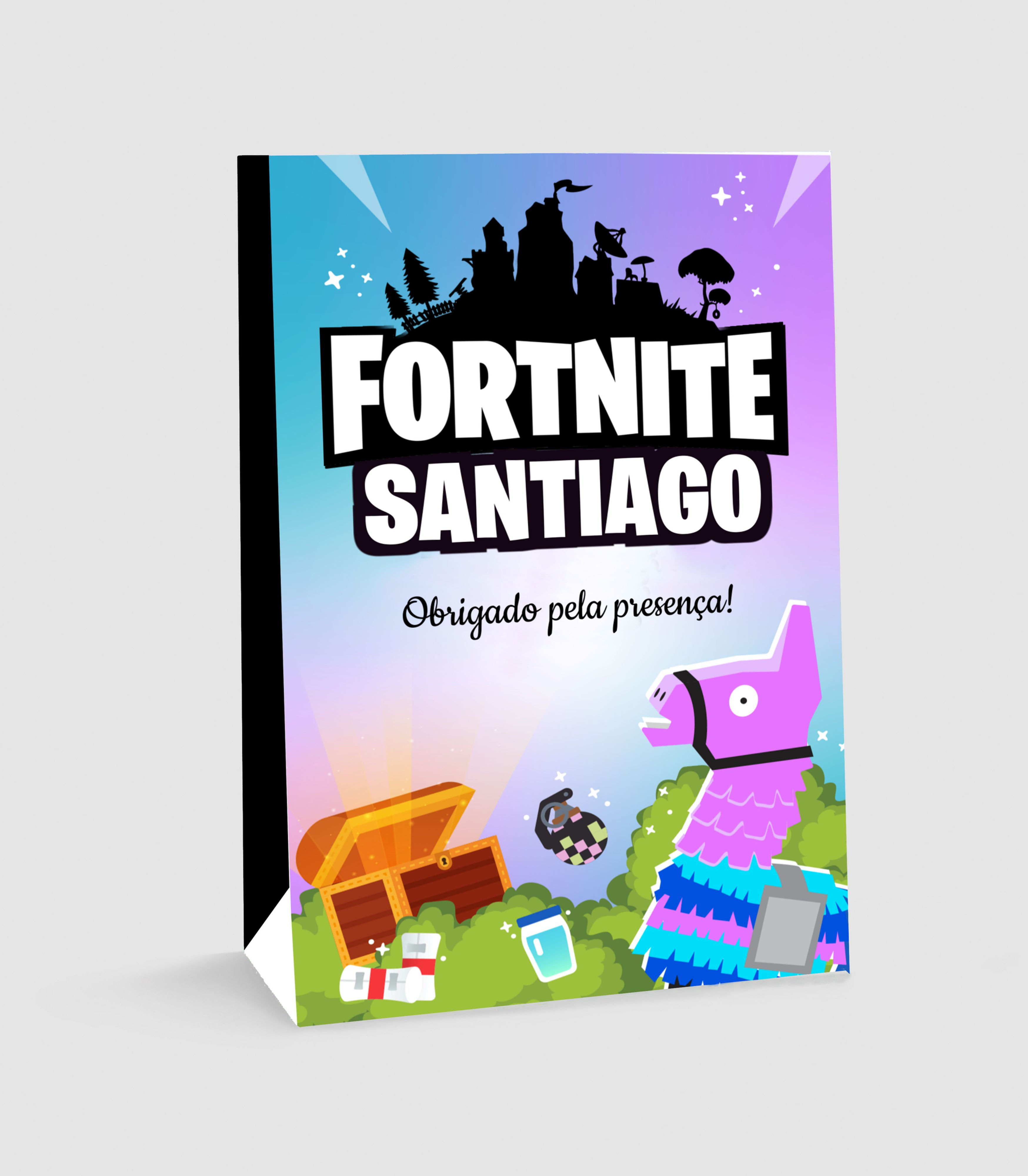 Saco lembrança Fortnite personalizado com nome para festa infantil tema gamer