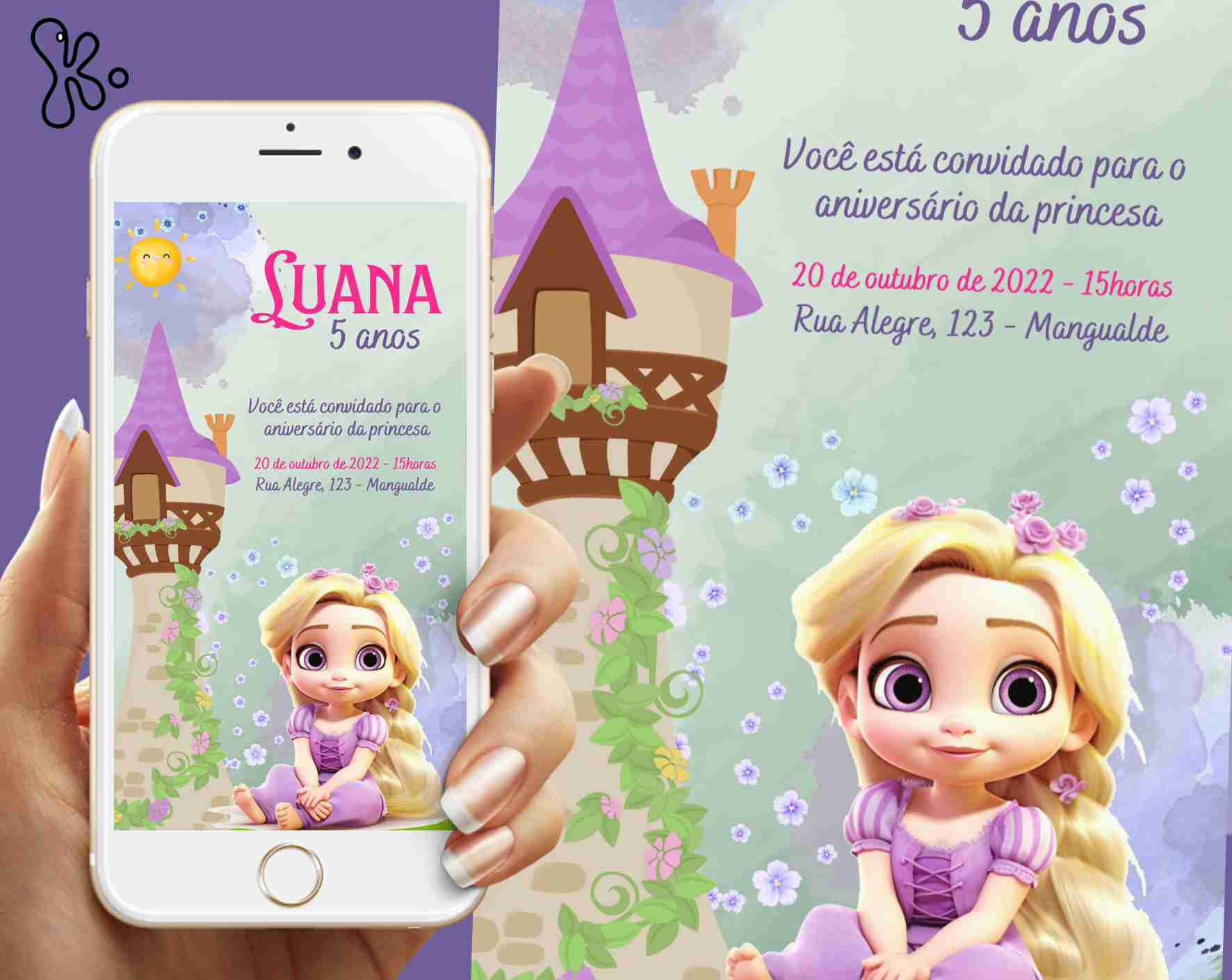 Convite Digital Rapunzel Personalizado – Princesa para Festa Infantil