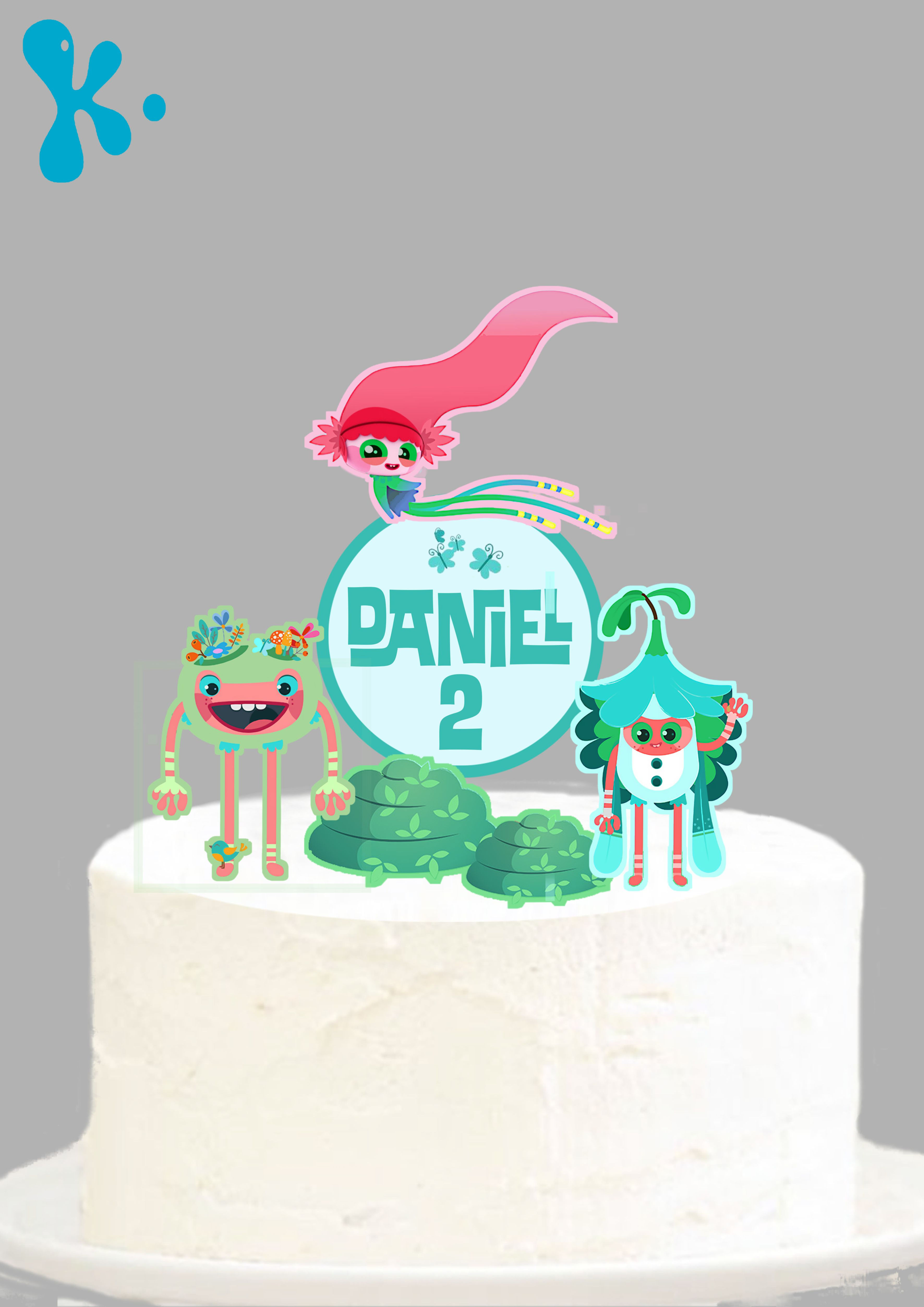 Topo de bolo Lale Ki Lolu com nome Daniel e personagens coloridos