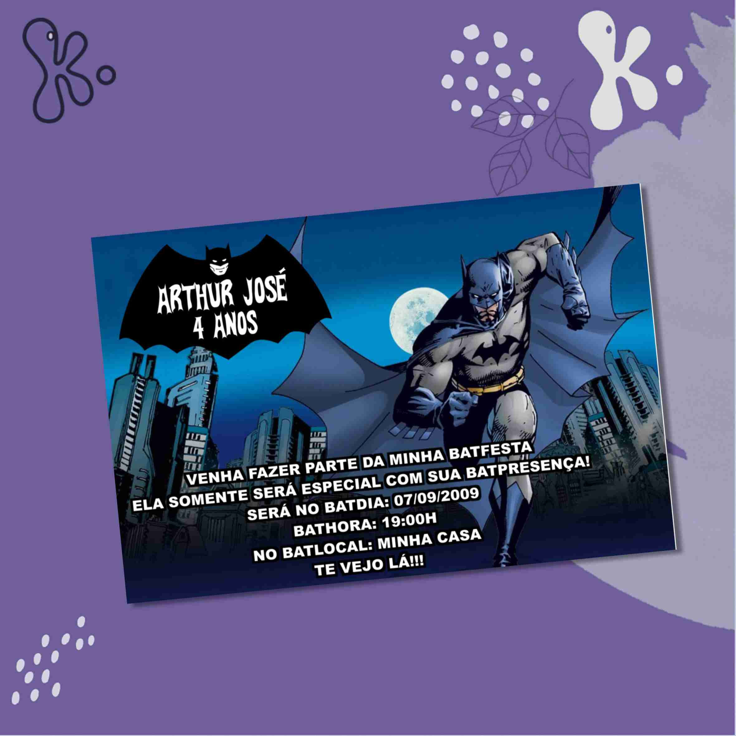 Convite Digital Batman Noturno – Aniversário Infantil com Tema de Super-Herói