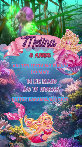 Convite Digital Infantil com Vídeo Barbie Sereia – ShowMix