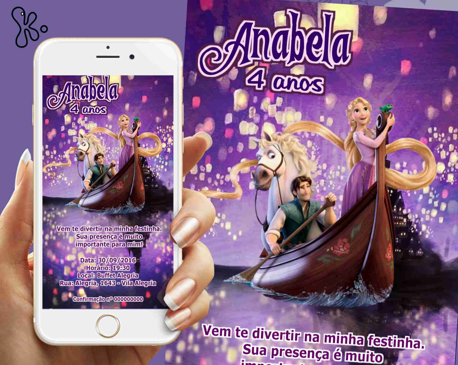 Convite Digital Rapunzel Personalizado – Envio Online ou Impressão de Alta Qualidade