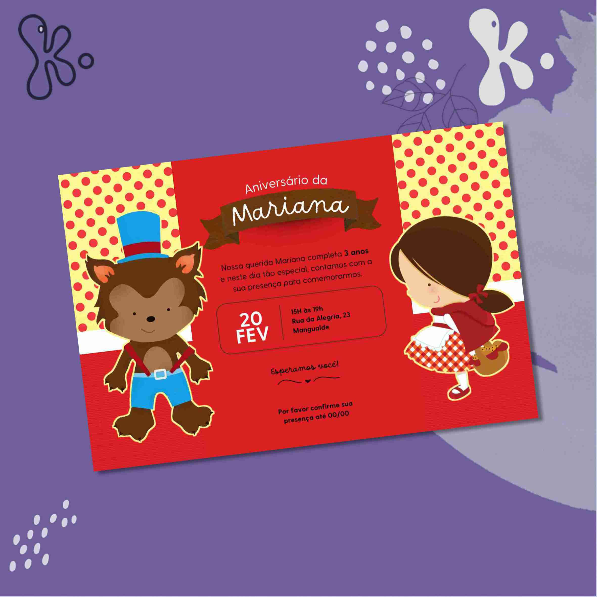 Convite Digital Capuchinho Vermelho Personalizado para Festa Infantil
