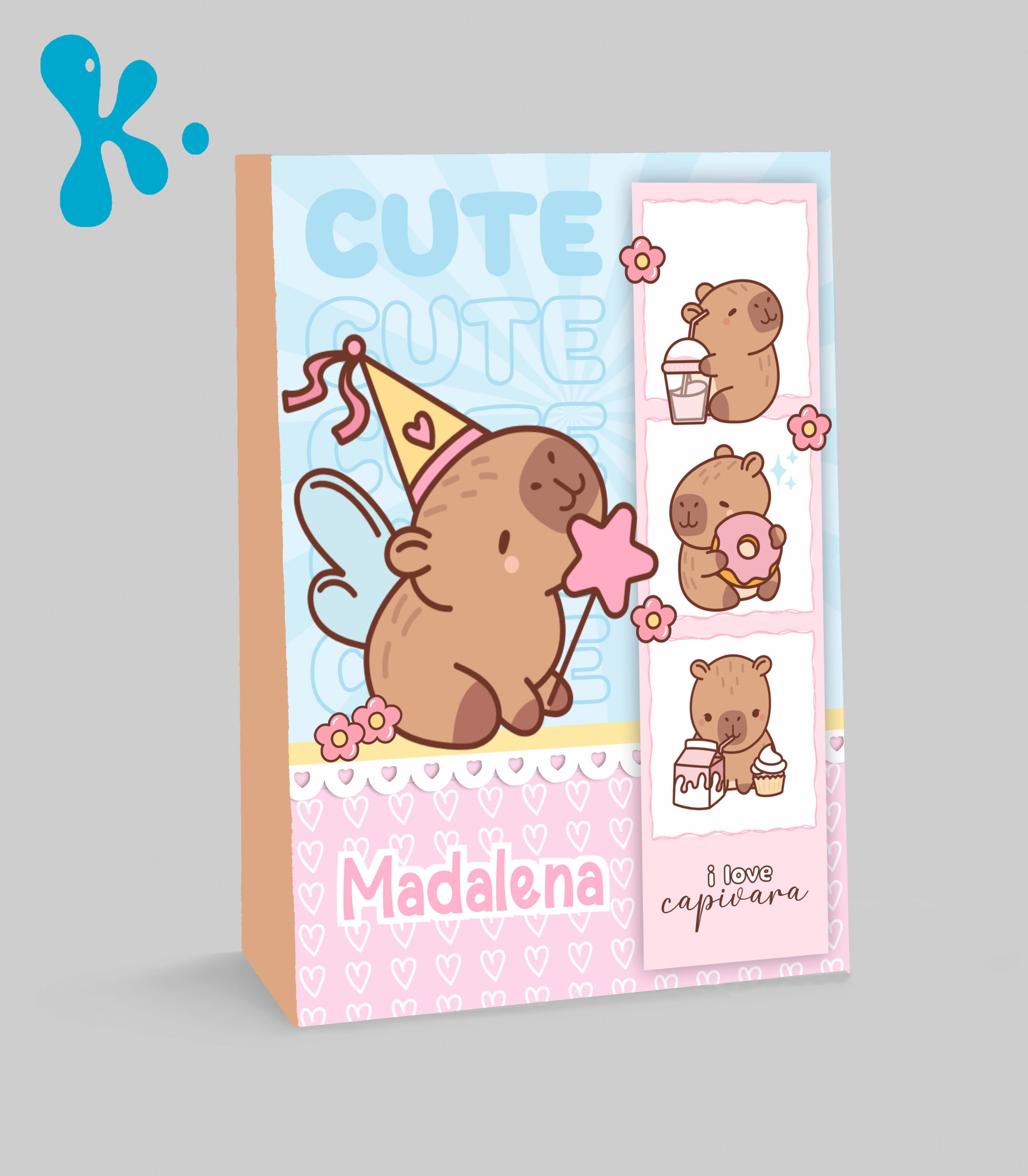 Saco lembrança personalizado capivara em tons pastel para festa infantil