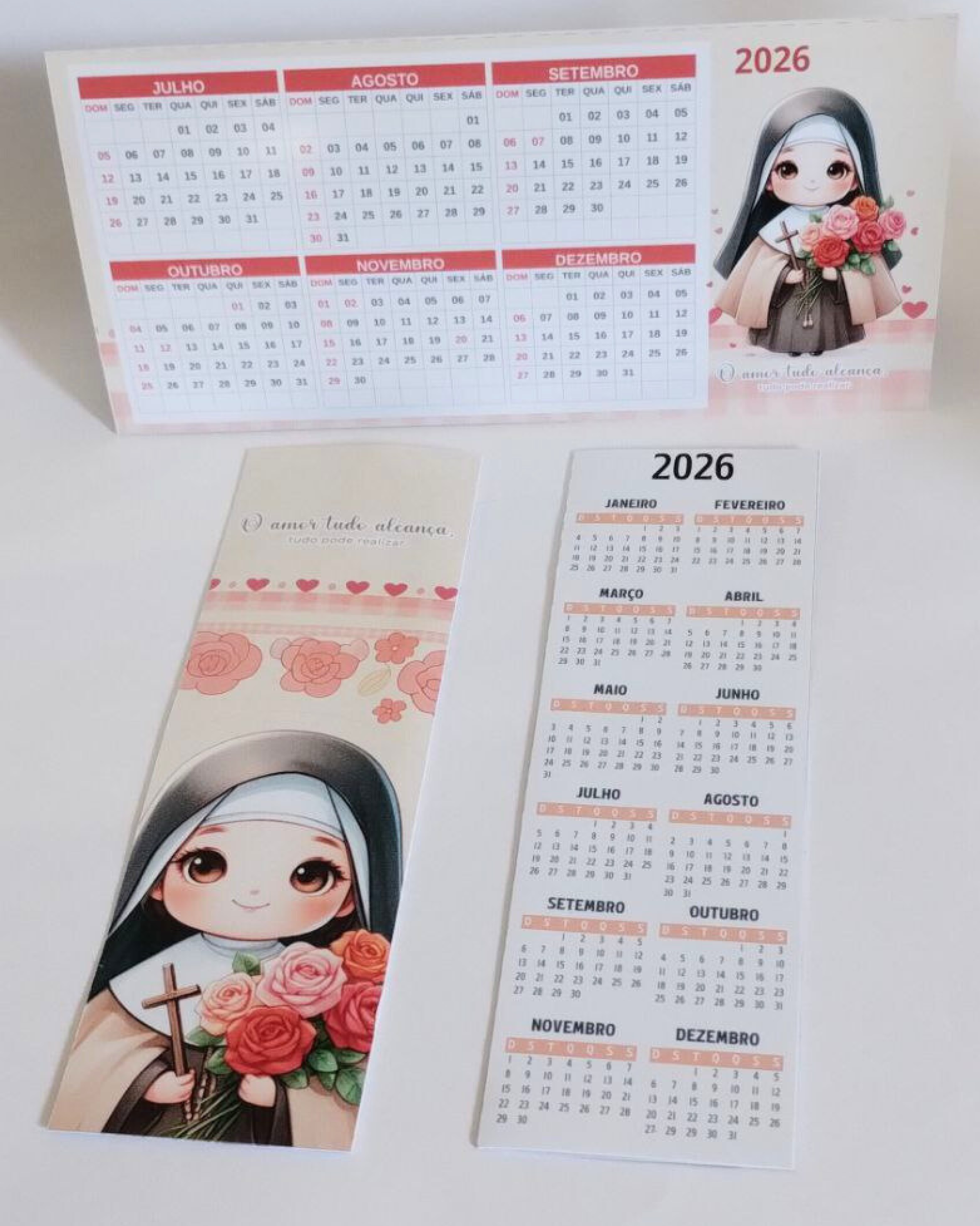 Calendario de mesa Santa Teresinha e marcador de brinde