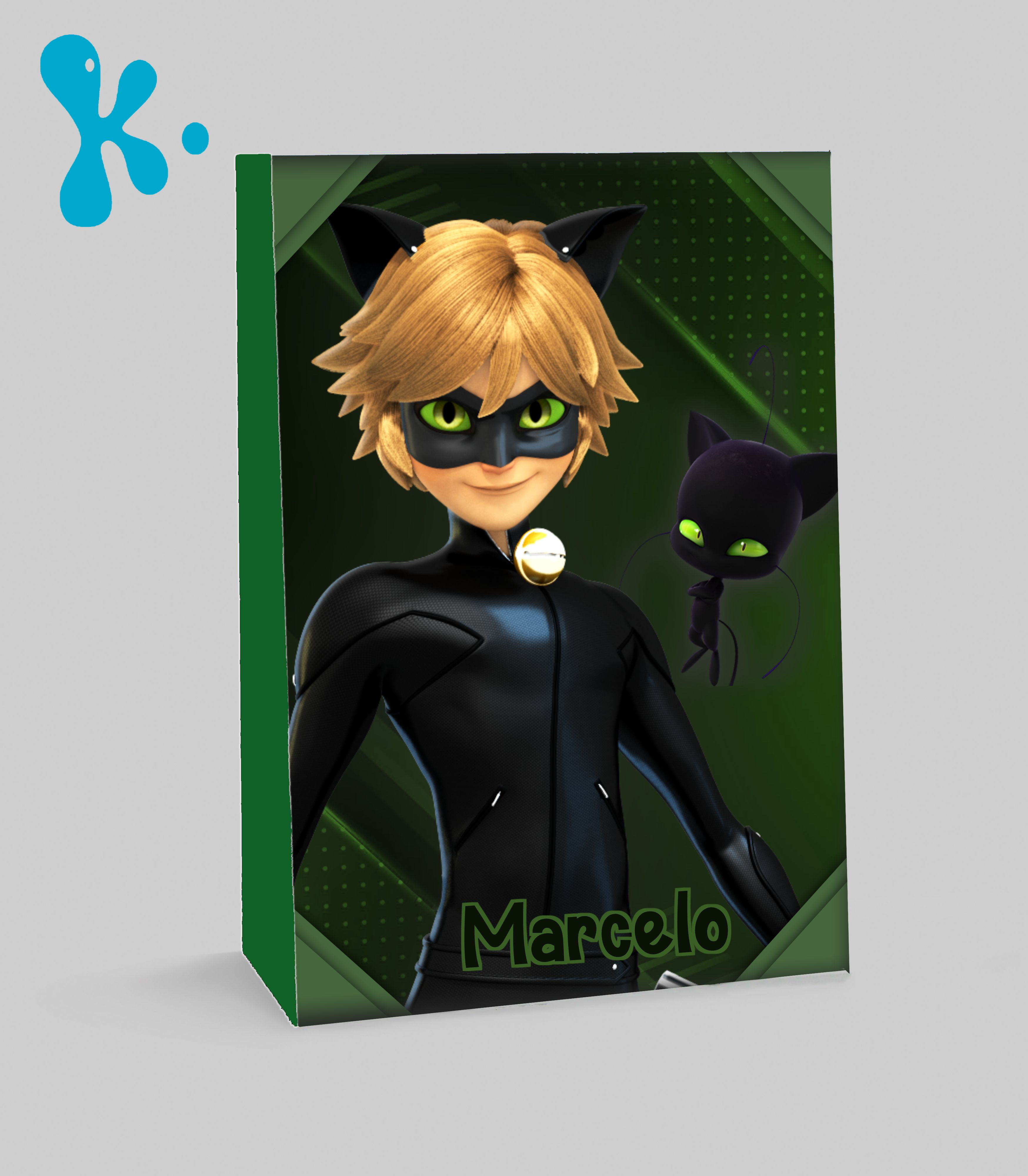 Saco lembrança Cat Noir personalizado com nome para festa infantil