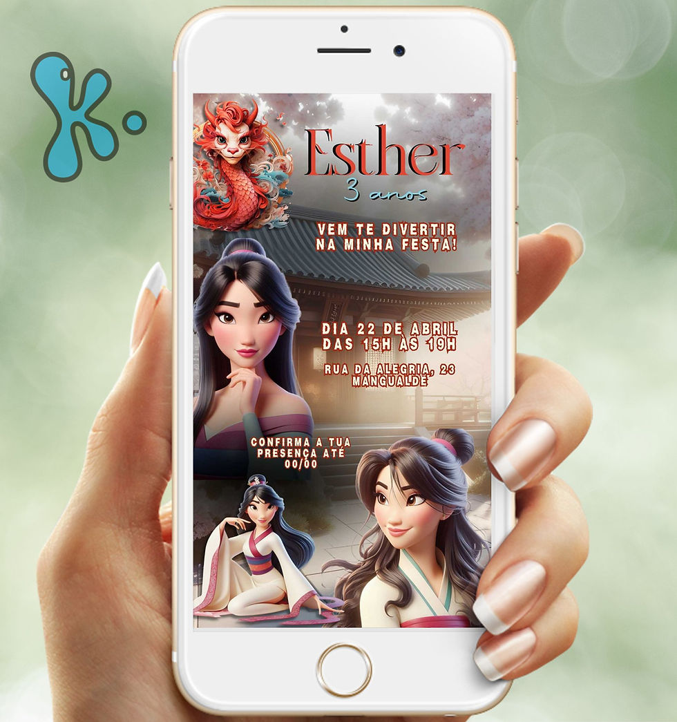 Convite digital Mulan com design inspirado na cultura oriental