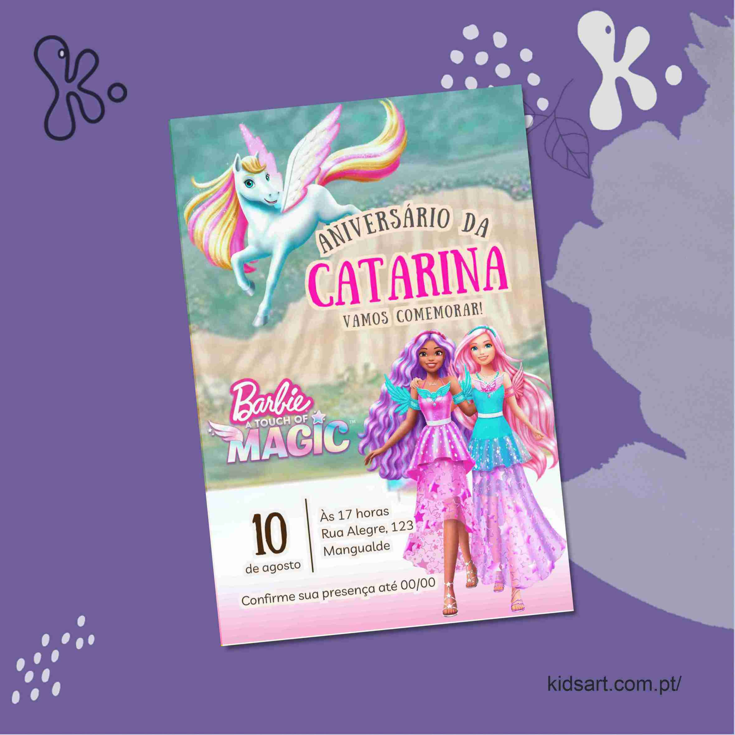 Convite Digital Barbie A Touch of Magic Personalizado para Aniversário Infantil