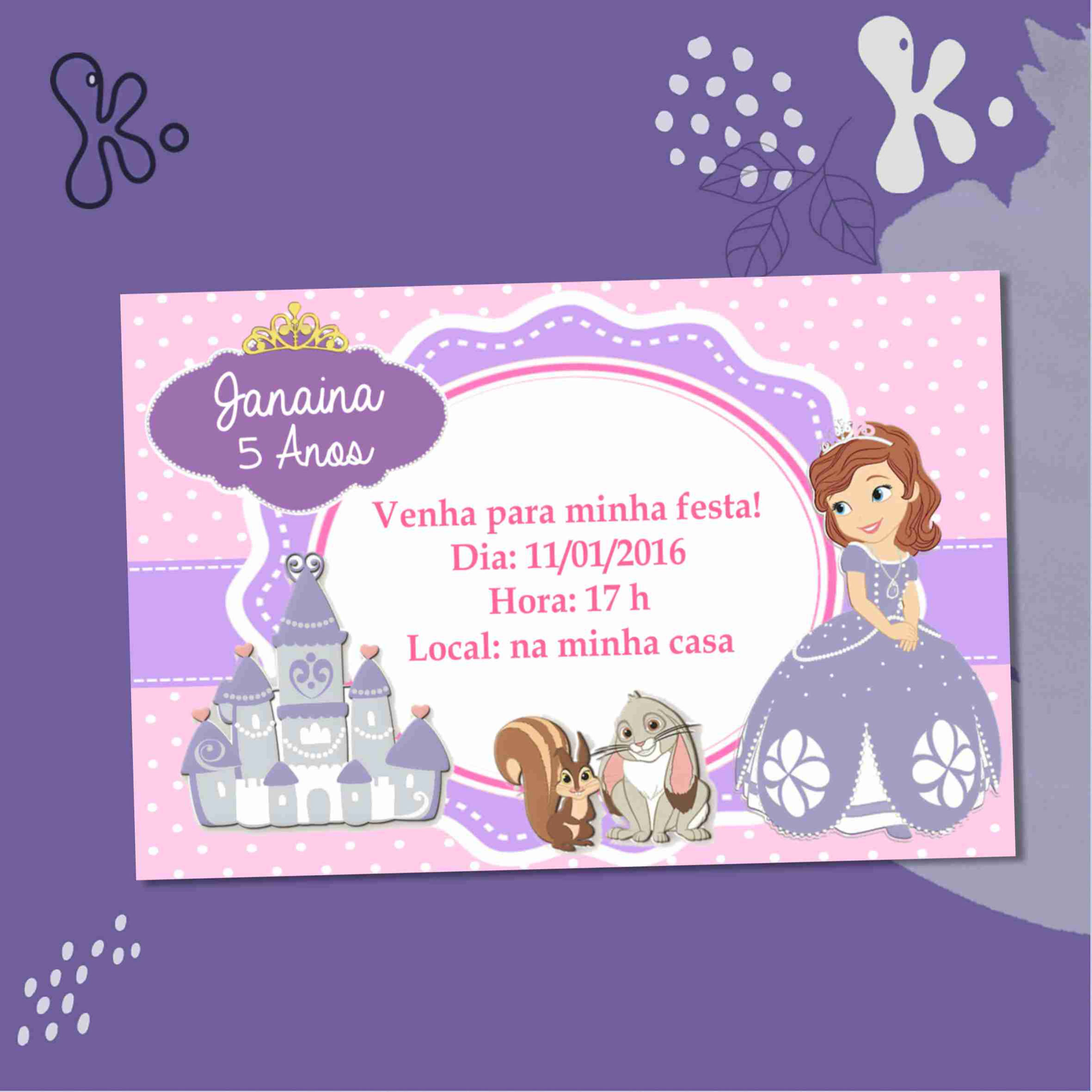 Convite Digital Princesa Sofia – Um convite encantador para uma festa mágica!