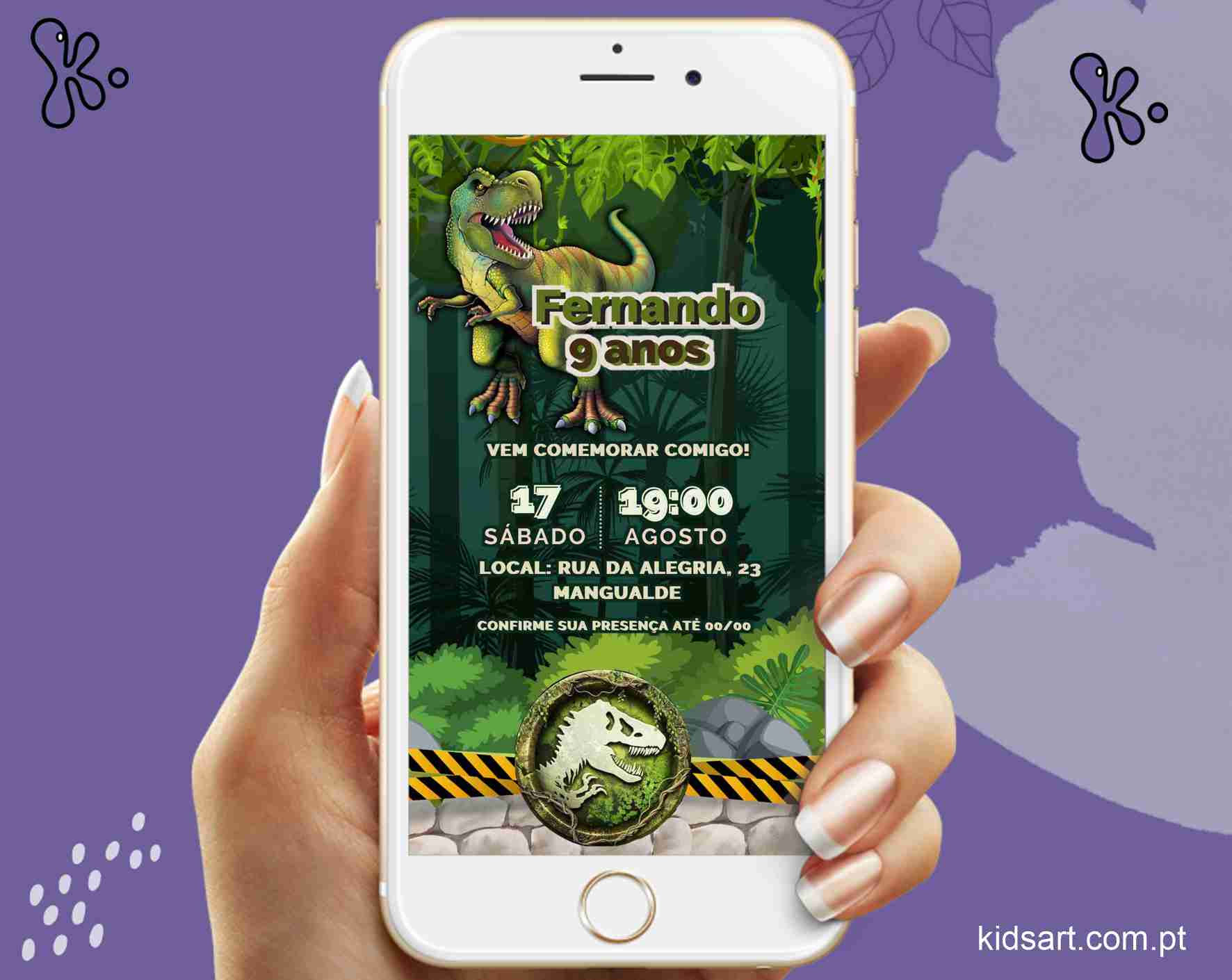 Convite Digital Dinossauros com Tema de Selva para Festa Infantil