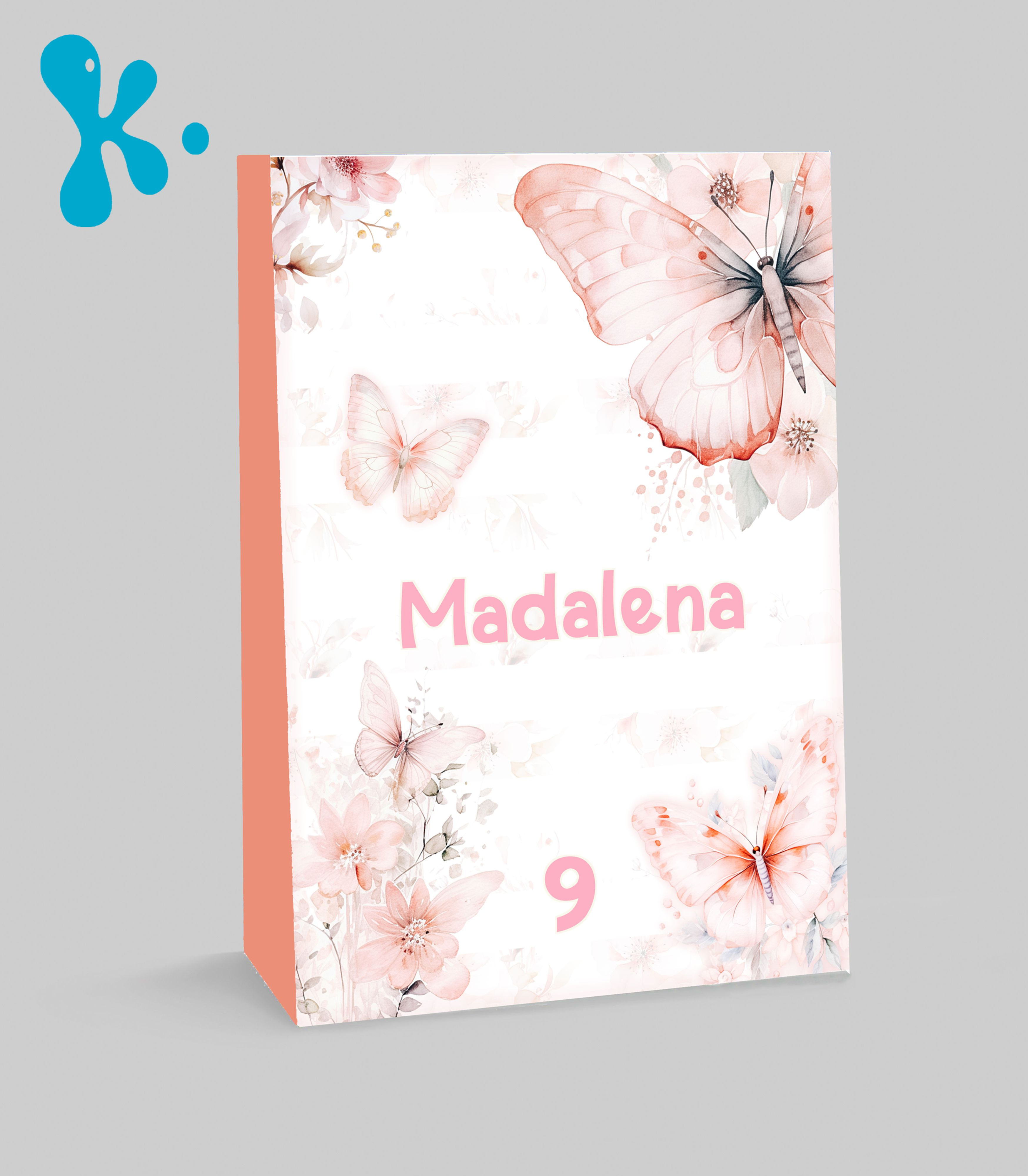 Saco lembrança borboletas personalizado em tons pastel com nome e idade da criança