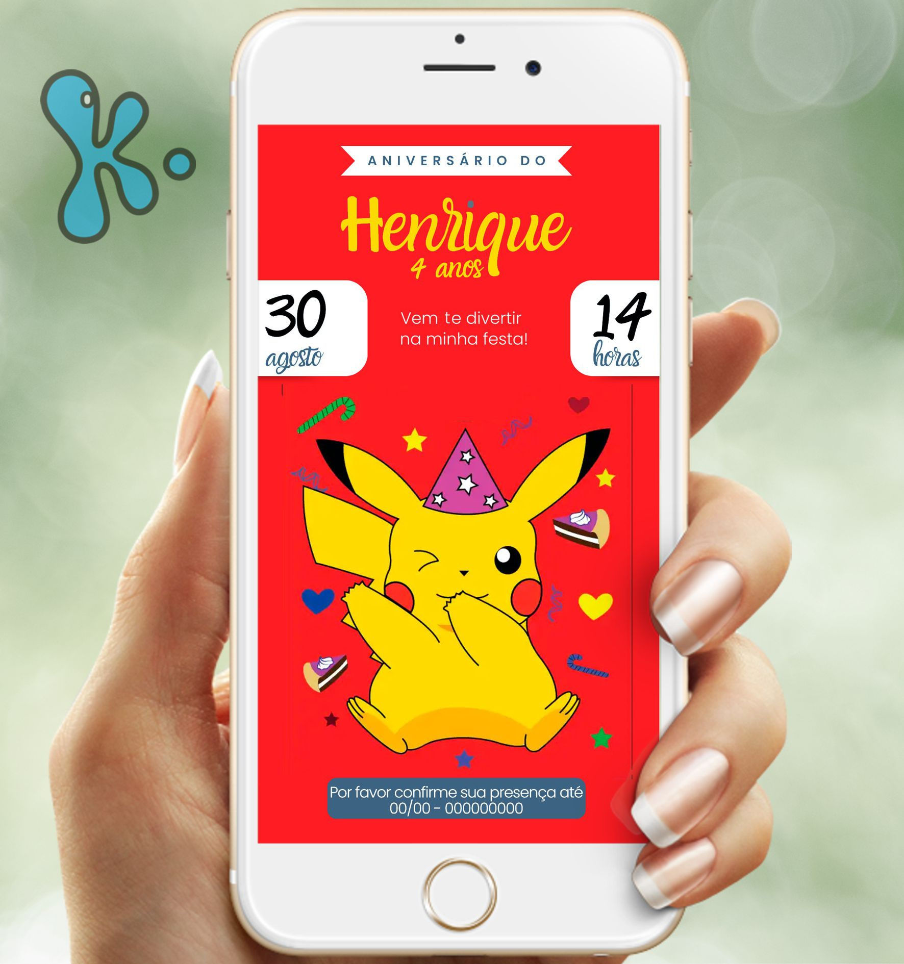 Convite Digital Pikachu Personalizado | Para Festa Pokémon com Envio Rápido
