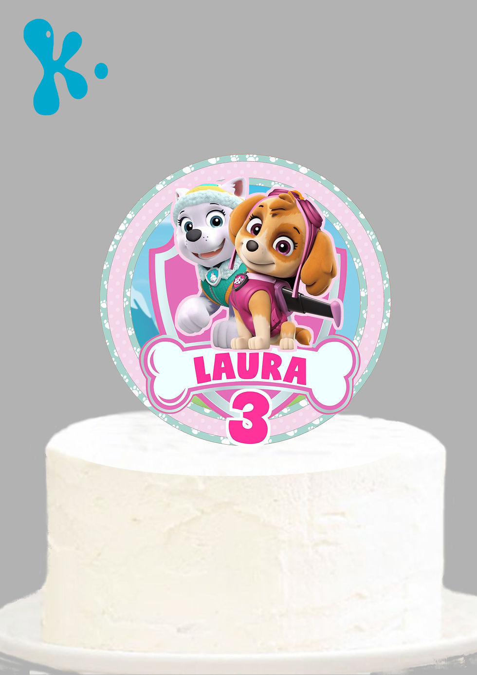 Topo de bolo personalizado Patrulha Pata menina com nome e idade, ideal para festa infantil.